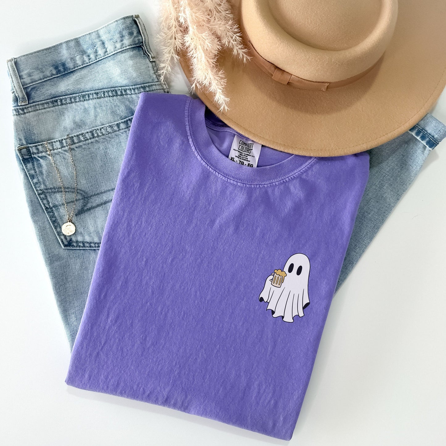 Comfort Color Oktoberfest Pocket Tee, Drinking Ghost Shirt