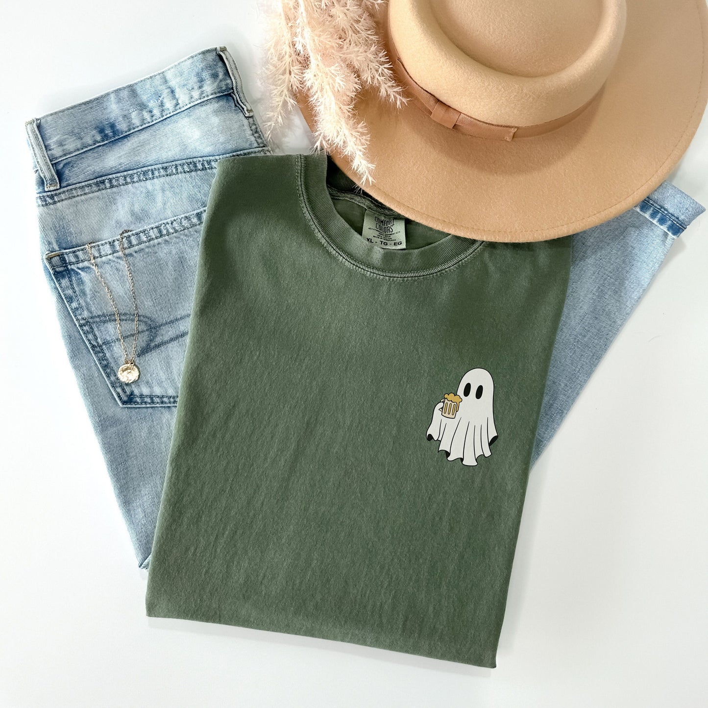 Comfort Color Oktoberfest Pocket Tee, Drinking Ghost Shirt