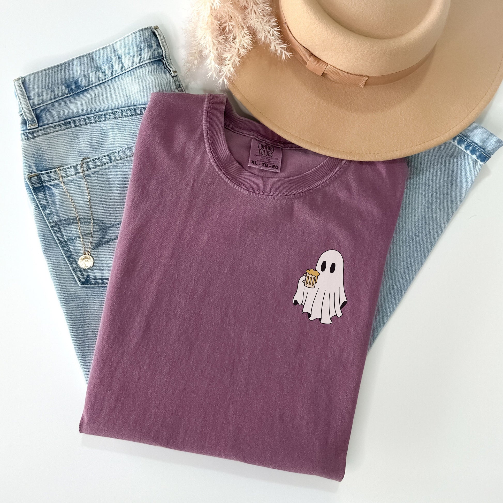 Comfort Color Oktoberfest Pocket Tee, Drinking Ghost Shirt