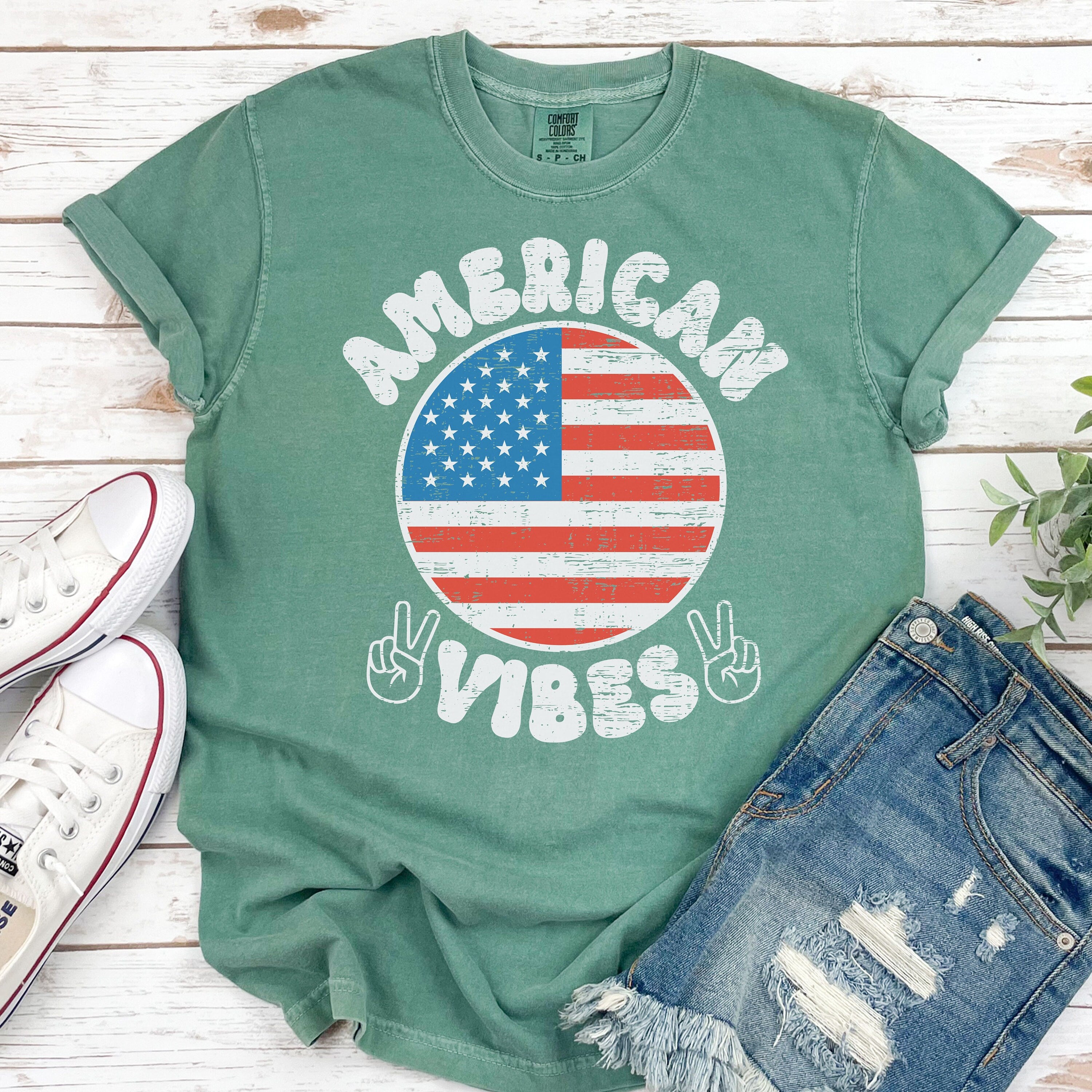 Comfort Colors America Vibes Shirt, Groovy 4th of July Shirt, Big USA Tshirt