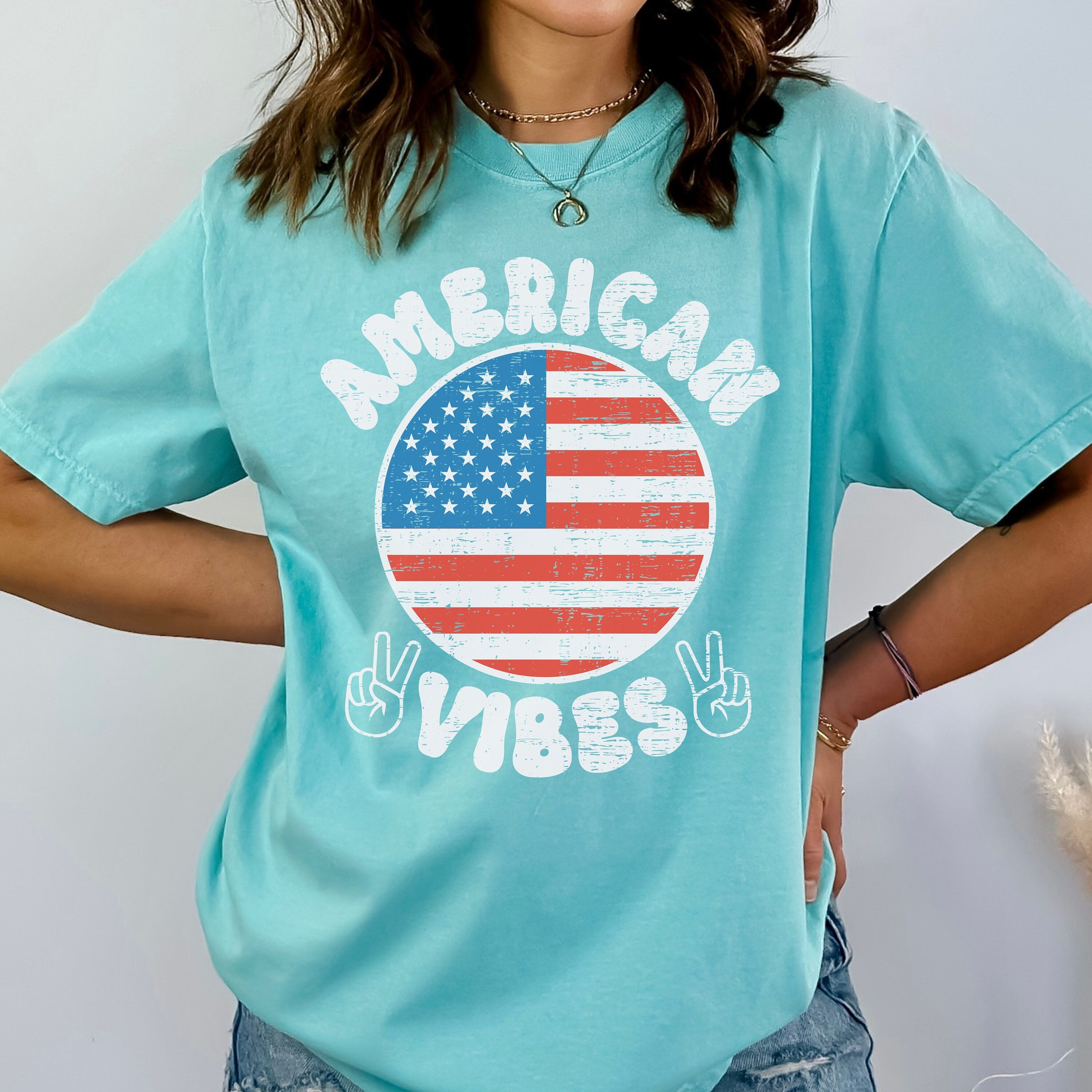 Comfort Colors America Vibes Shirt, Groovy 4th of July Shirt, Big USA Tshirt