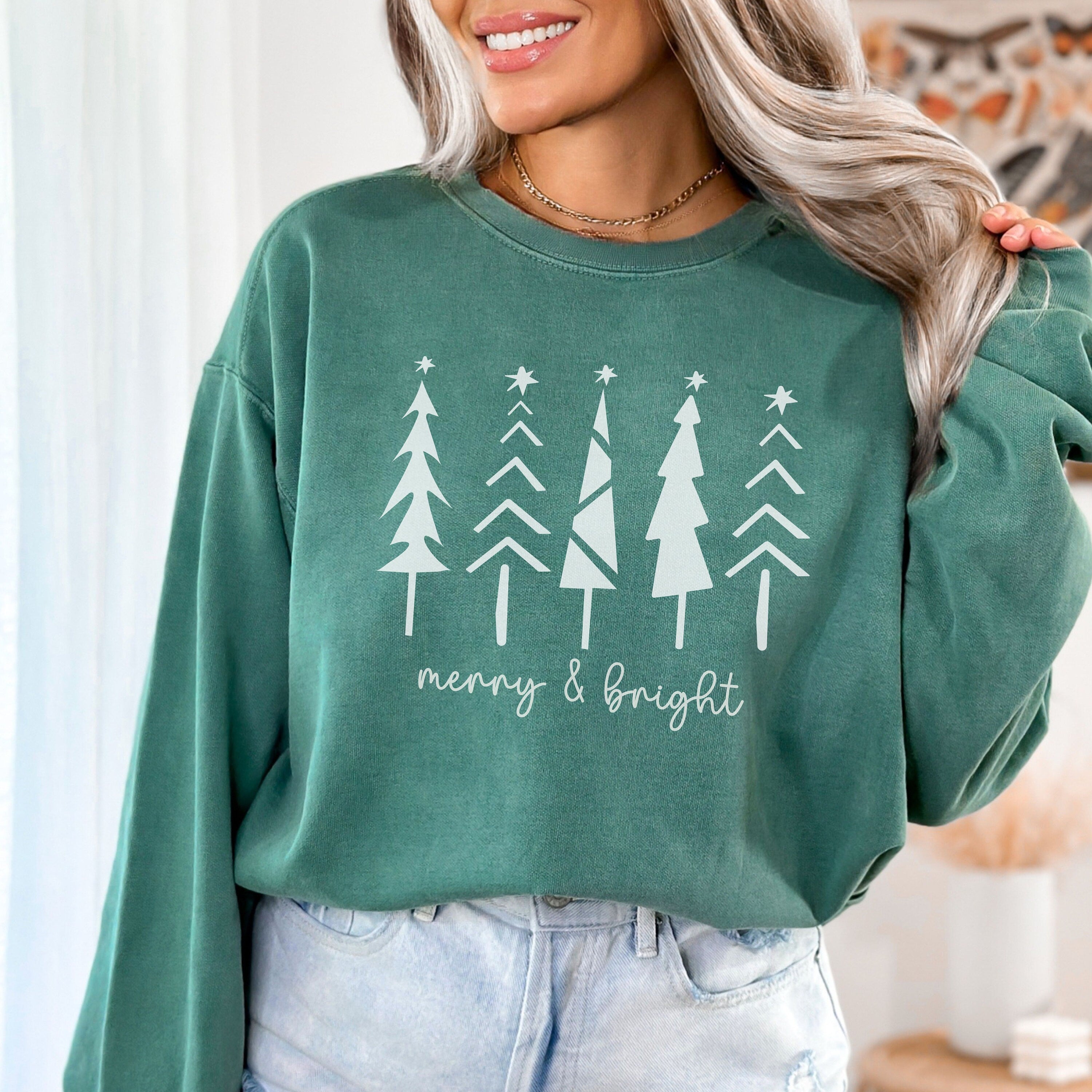 Comfort Colors Christmas Tree Sweatshirt, Merry and Bright Sweater