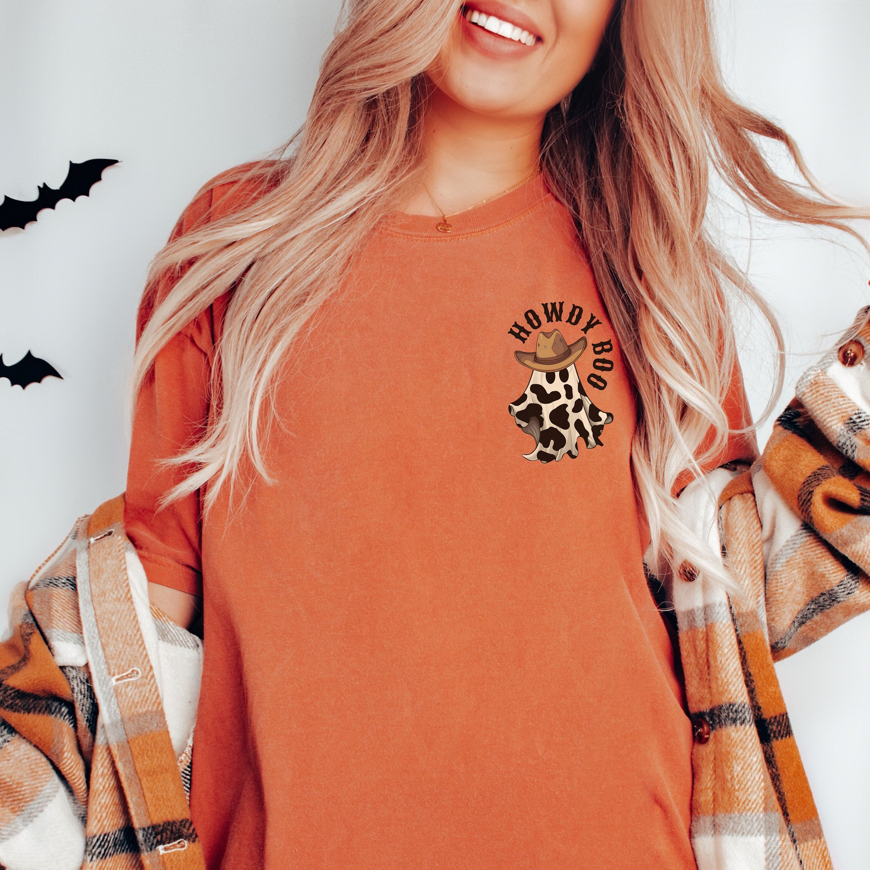 Cowboy Ghost Shirt, Halloween Pocket Tee, Comfort Colors Spooky Season