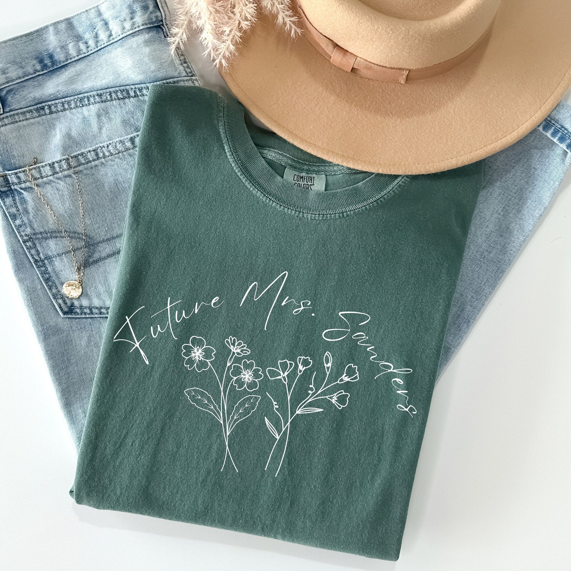 Custom Future Mrs Comfort Colors Shirt, Birth Flower Shirt, Bride to Be Shirt