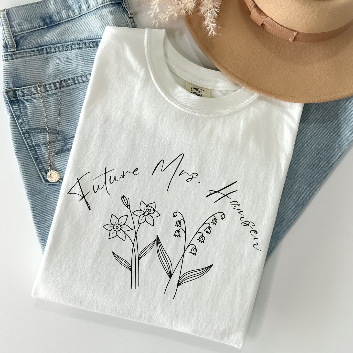 Custom Future Mrs Comfort Colors Shirt, Birth Flower Shirt, Bride to Be Shirt