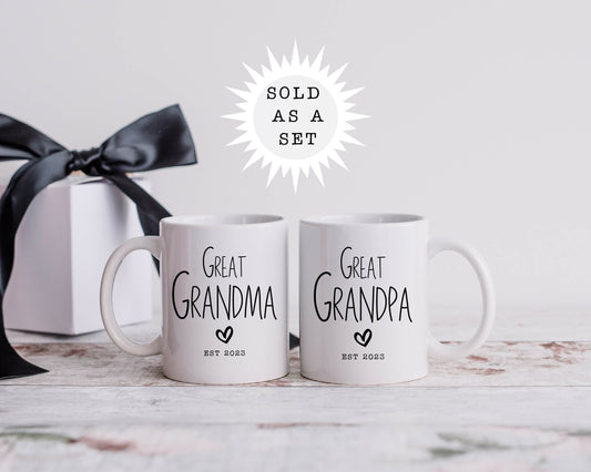 Great Grandma Great Grandpa Mug Set Heart, Pregnancy Announcement, Baby Announcement, Grandpa Mug, Grandma Mug, Grandma Gift, Grandpa Gift