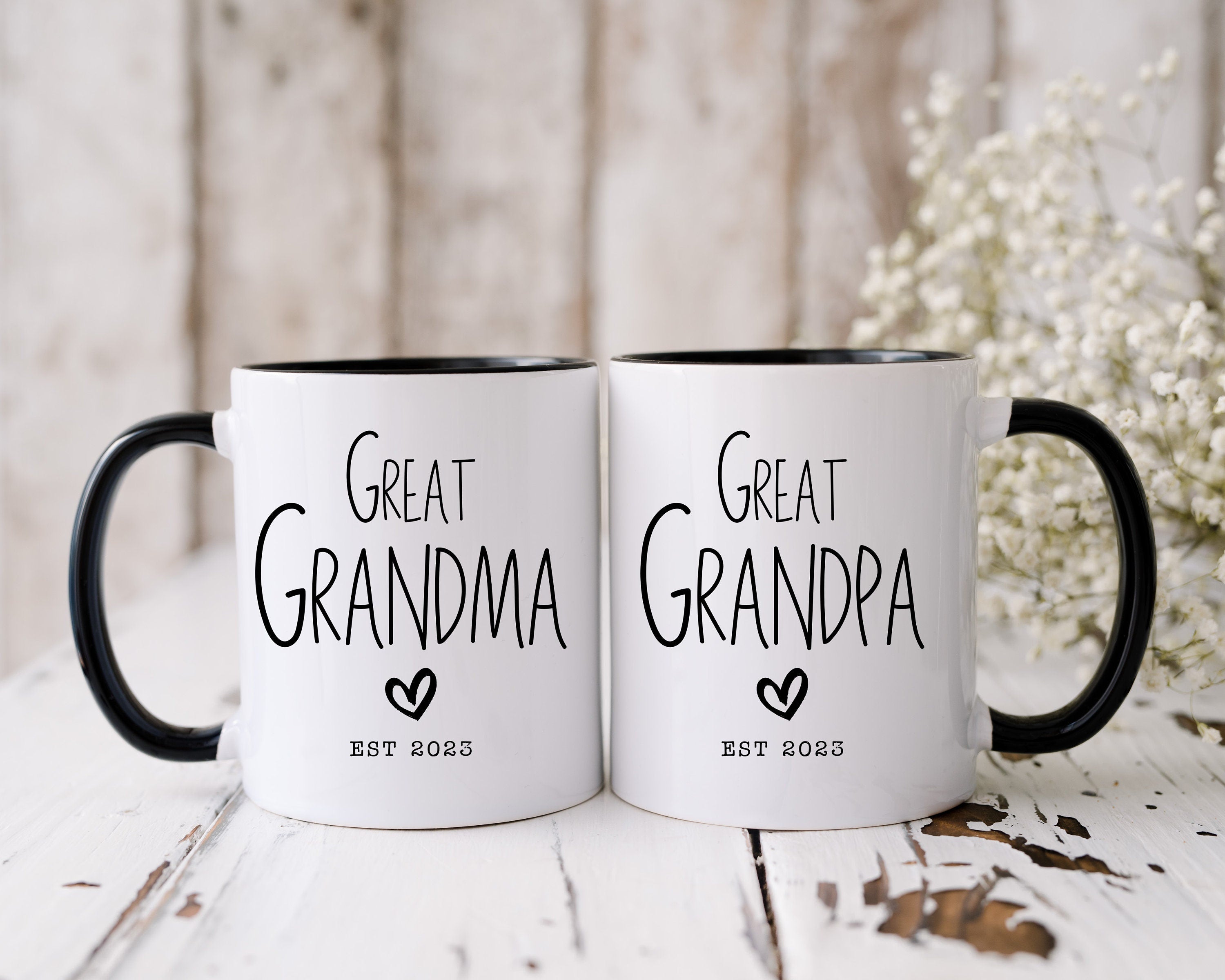 Great Grandma Great Grandpa Mug Set Heart, Pregnancy Announcement, Baby Announcement, Grandpa Mug, Grandma Mug, Grandma Gift, Grandpa Gift