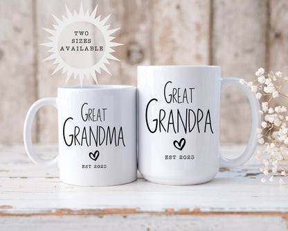 Great Grandma Great Grandpa Mug Set Heart, Pregnancy Announcement, Baby Announcement, Grandpa Mug, Grandma Mug, Grandma Gift, Grandpa Gift