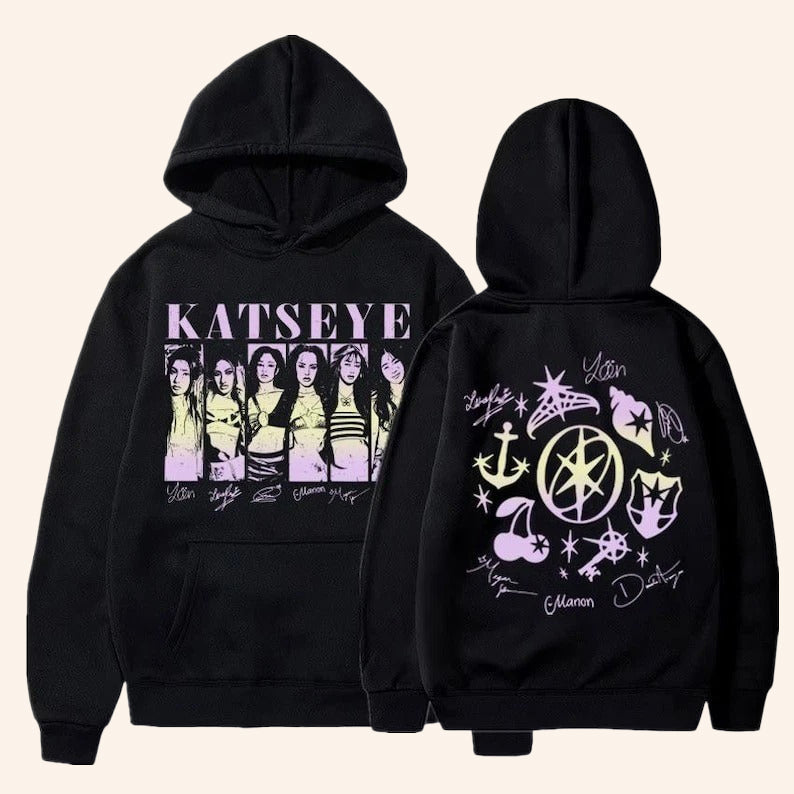 Katseye Merch Katseye Beautiful Chaos Vintage Black Hoodie