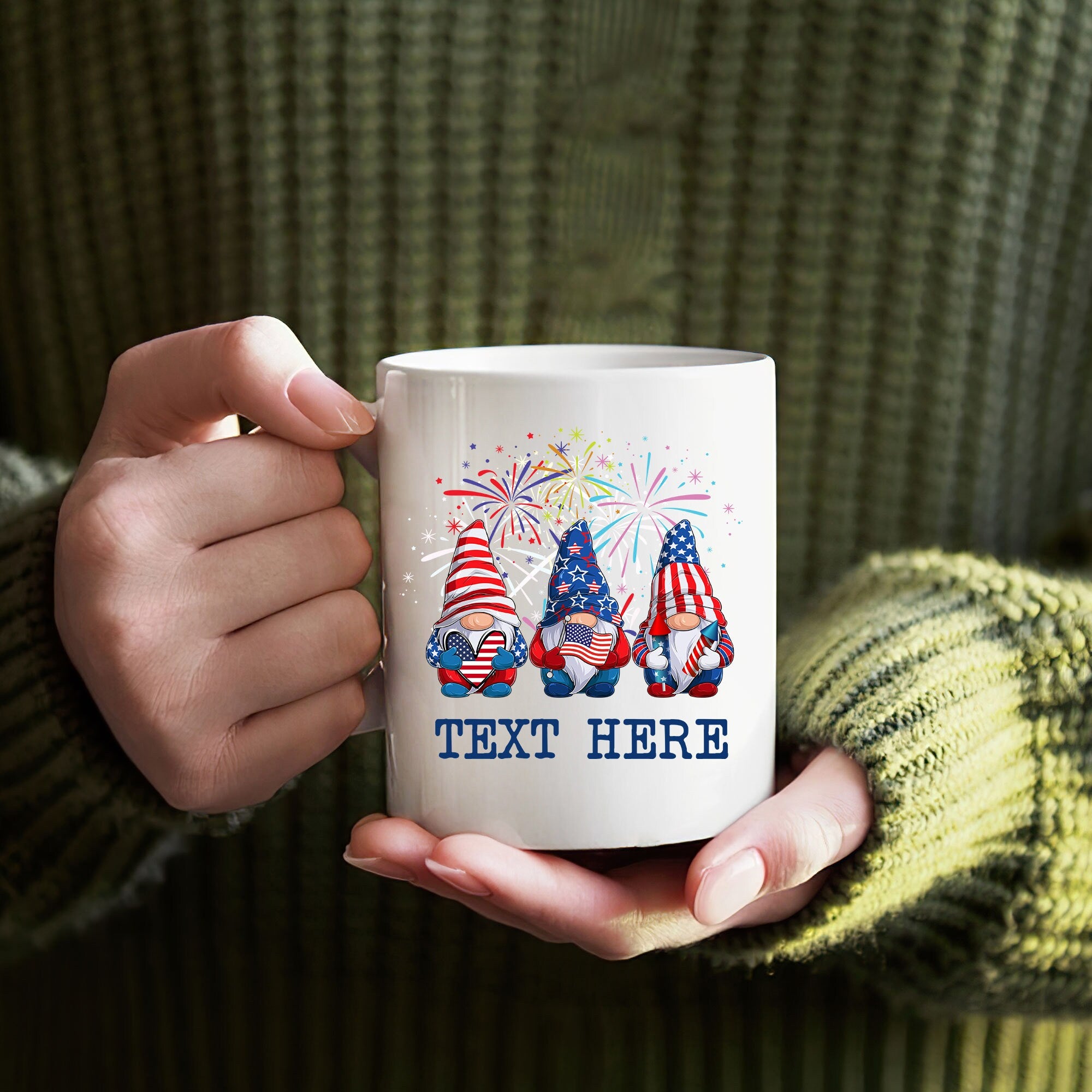 Personalized Grandma Mug, America Sunflower Mug, Patriotic 4th of July Nana Coffee Mug, Custom Kid's Name Coffee Cup, Independence Day Gift