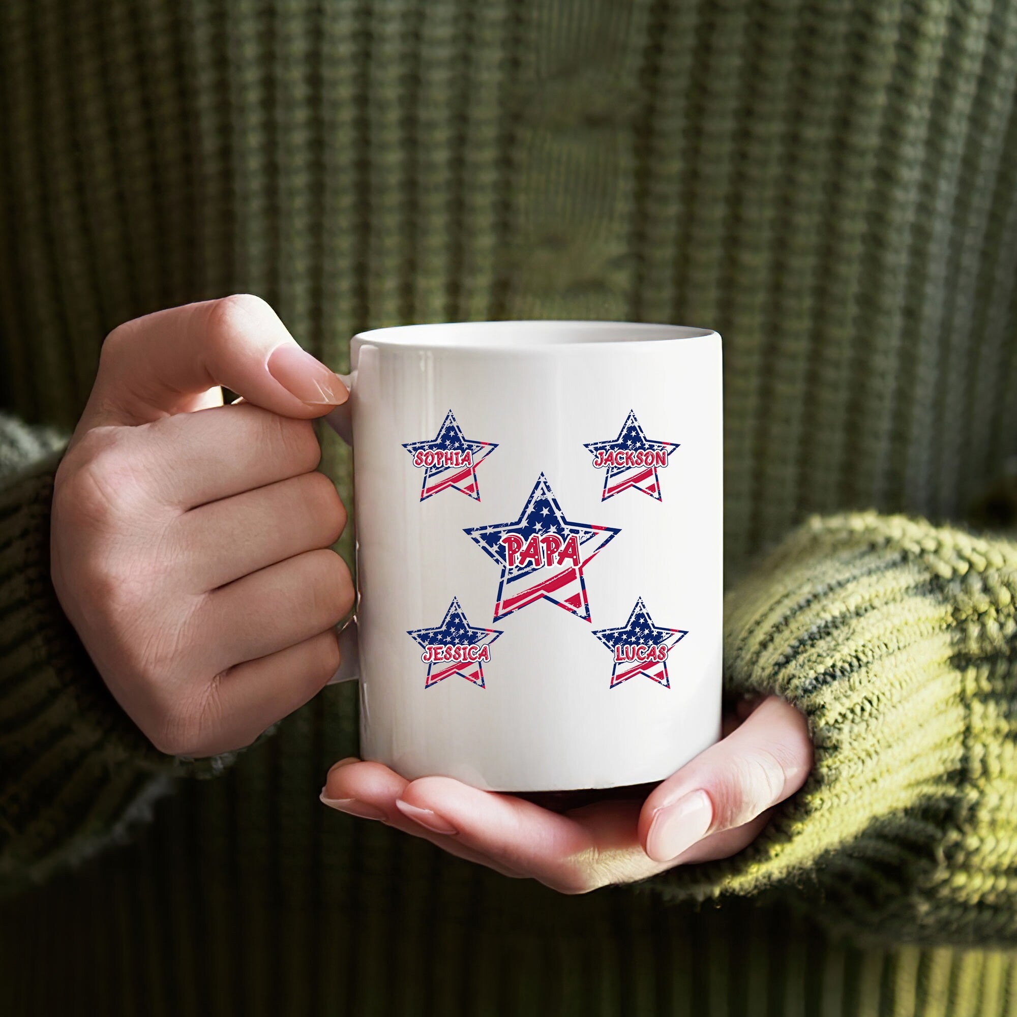 Personalized Dad Mug, Patriotic 4th of July Papa Coffee Mug, Custom Kid's Name Coffee Cup, Gift For Dad, Independence Day Gift