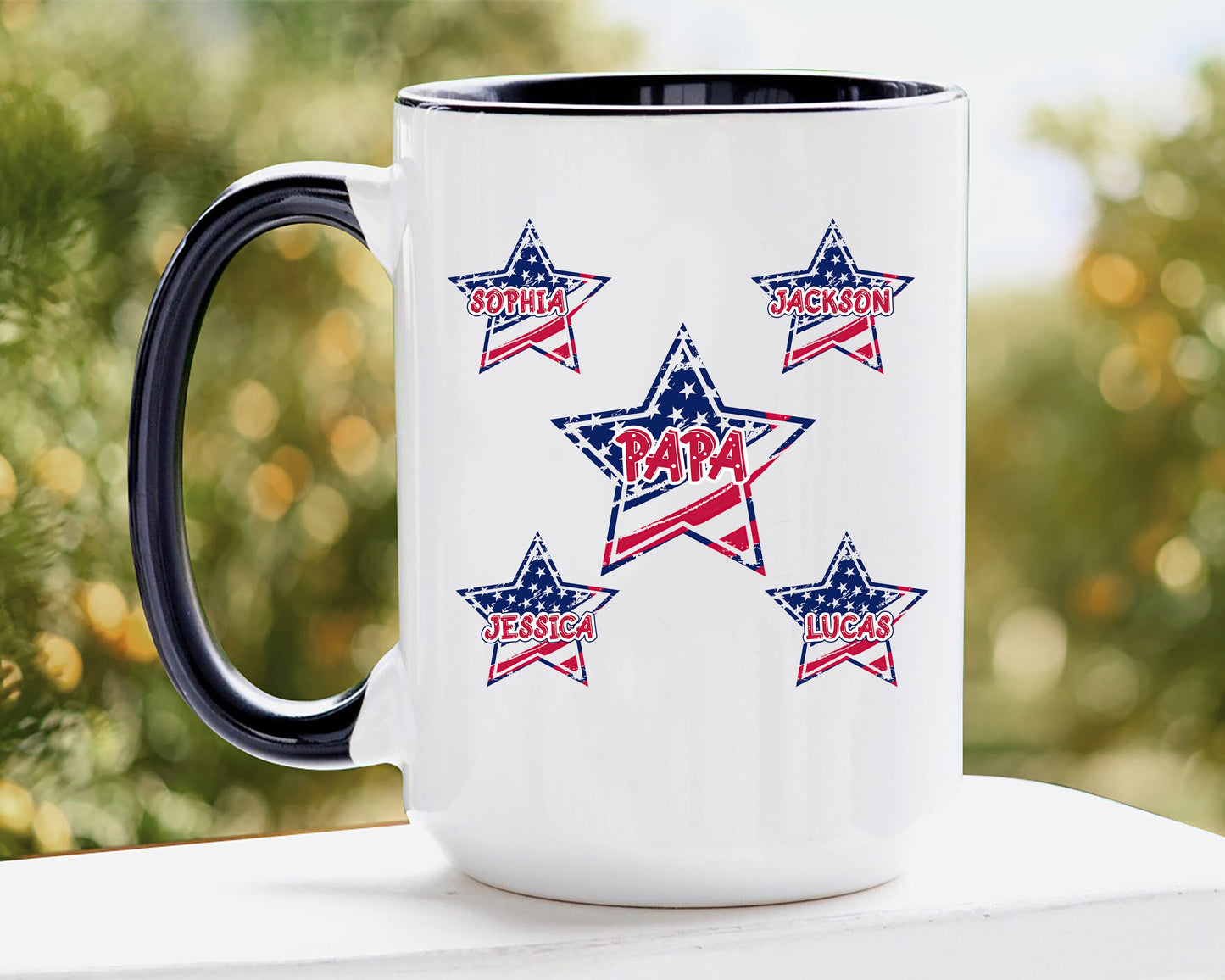 Personalized Dad Mug, Patriotic 4th of July Papa Coffee Mug, Custom Kid's Name Coffee Cup, Gift For Dad, Independence Day Gift