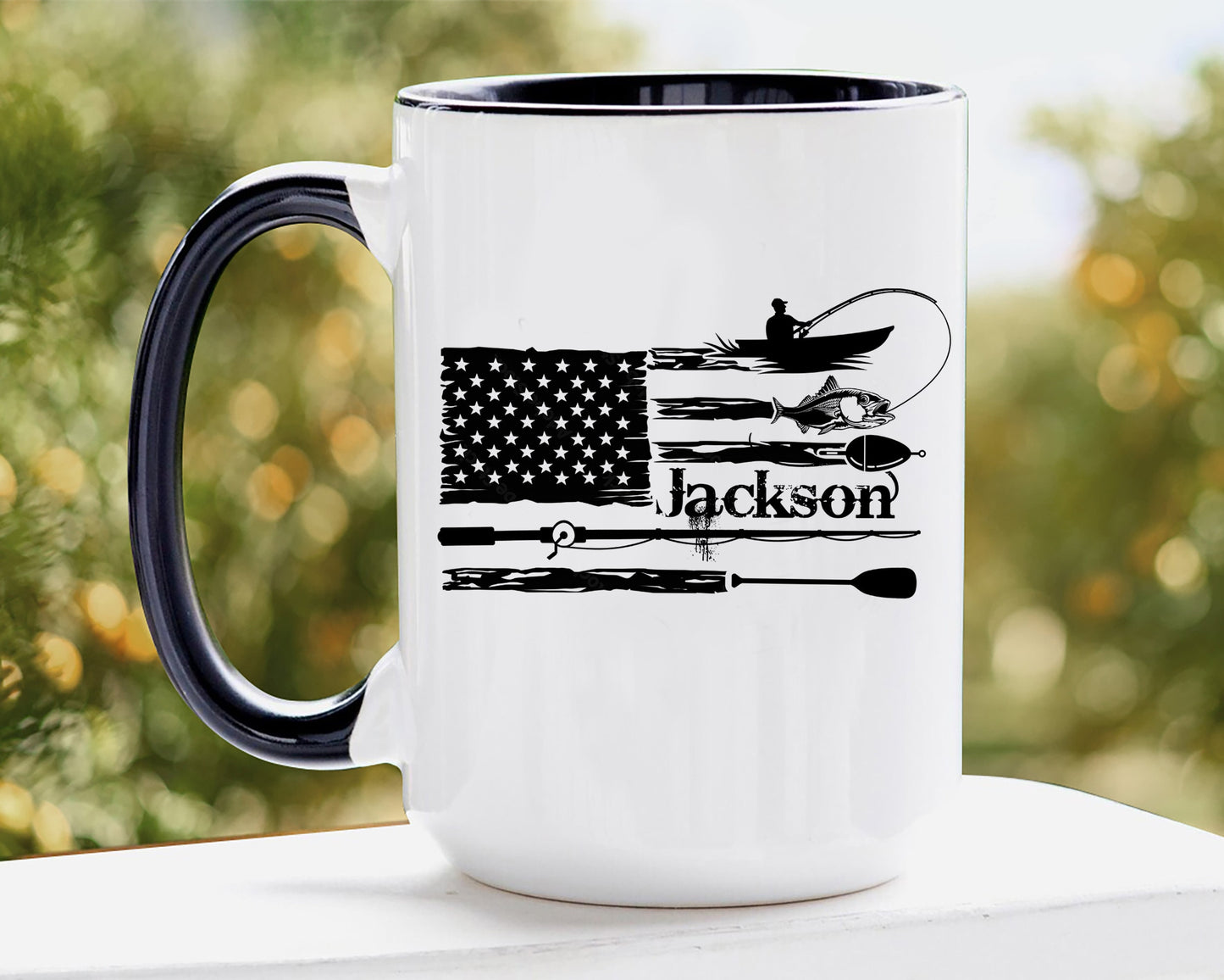 Personalized Fishing Mug, Fishing US Flag Mugs, American Flag Coffee Mug, Custom Name Coffee Cup, Gift for Grandpa, Dad, Husband, Fisherman