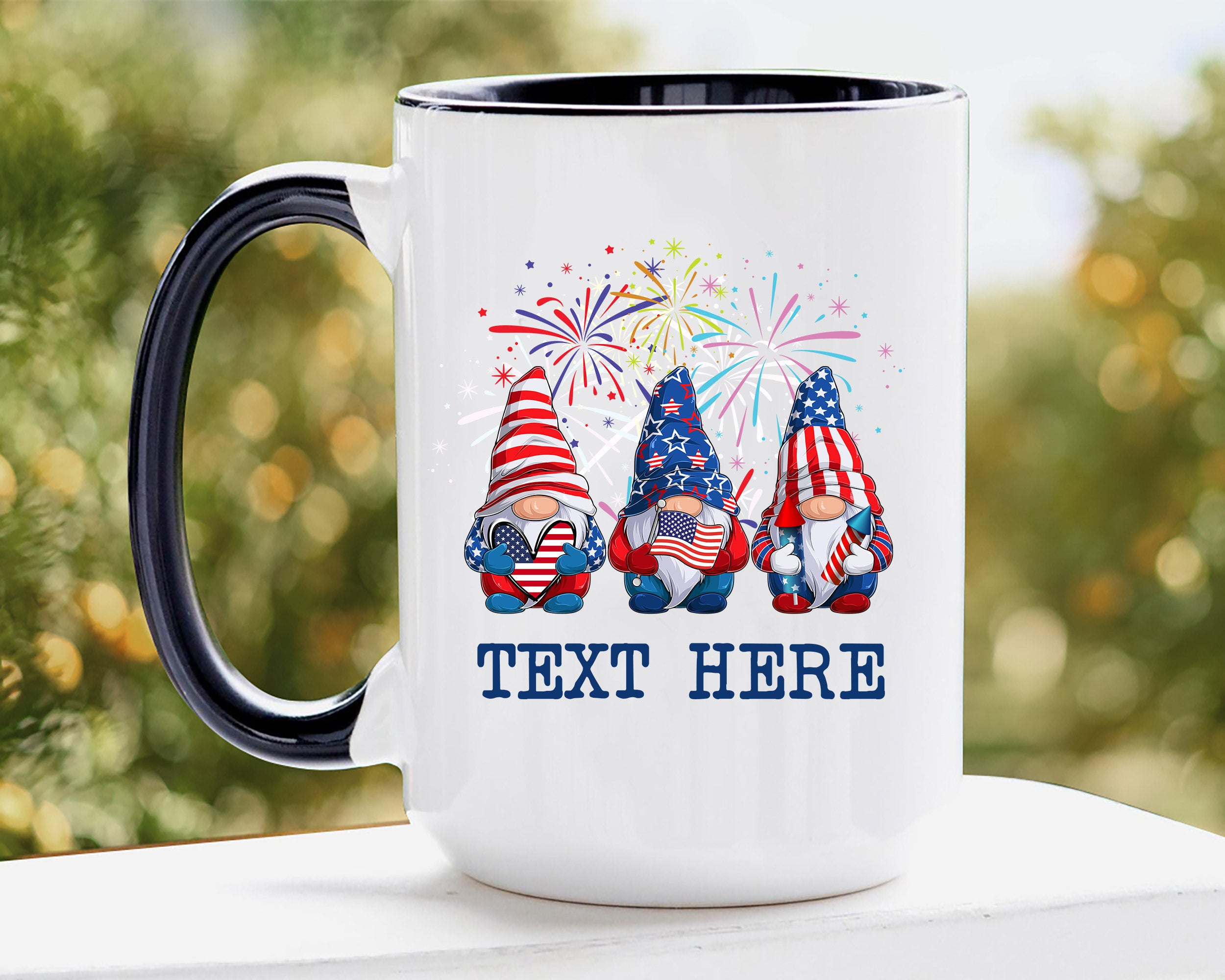 Personalized Grandma Mug, America Sunflower Mug, Patriotic 4th of July Nana Coffee Mug, Custom Kid's Name Coffee Cup, Independence Day Gift