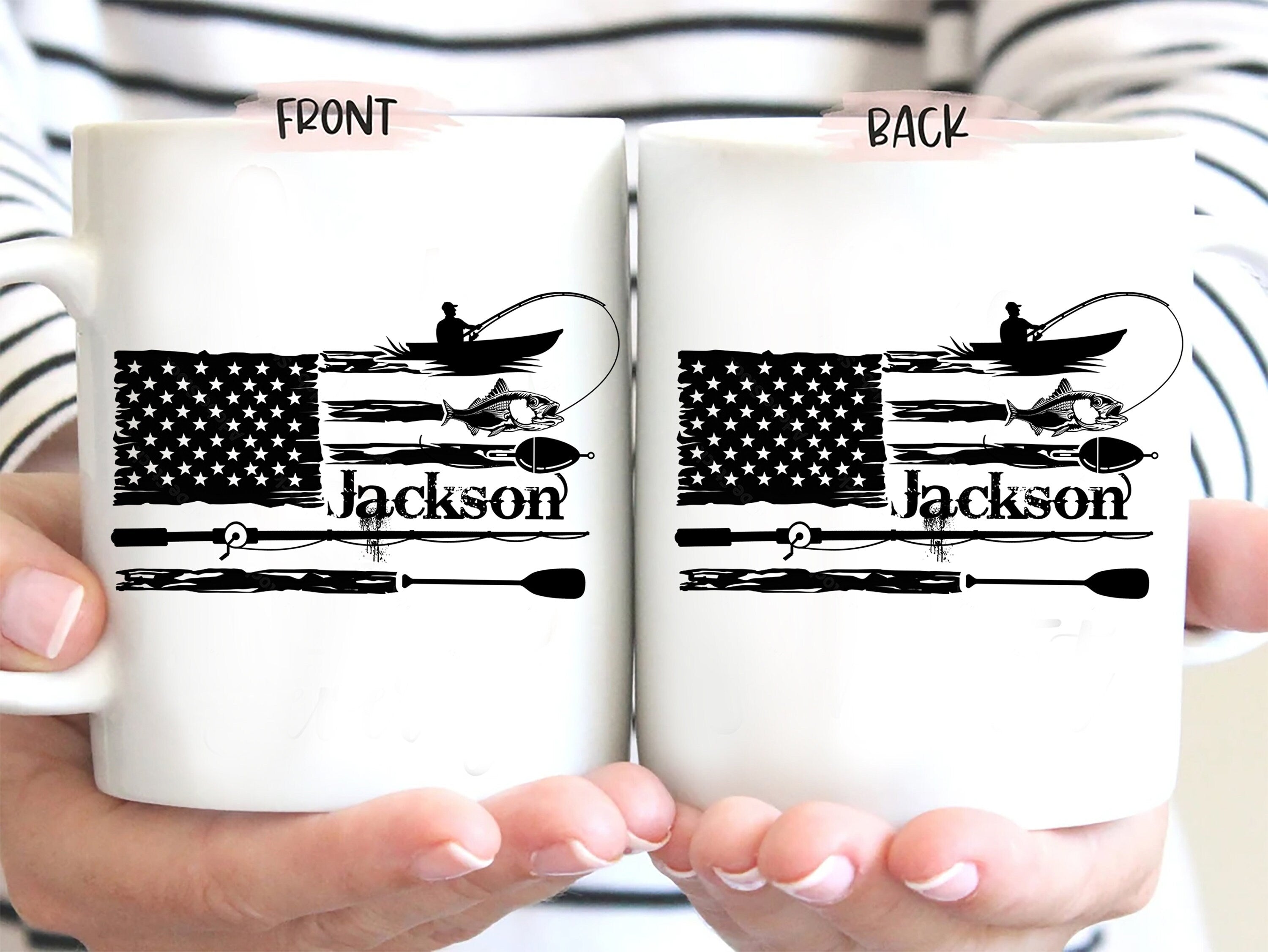 Personalized Fishing Mug, Fishing US Flag Mugs, American Flag Coffee Mug, Custom Name Coffee Cup, Gift for Grandpa, Dad, Husband, Fisherman