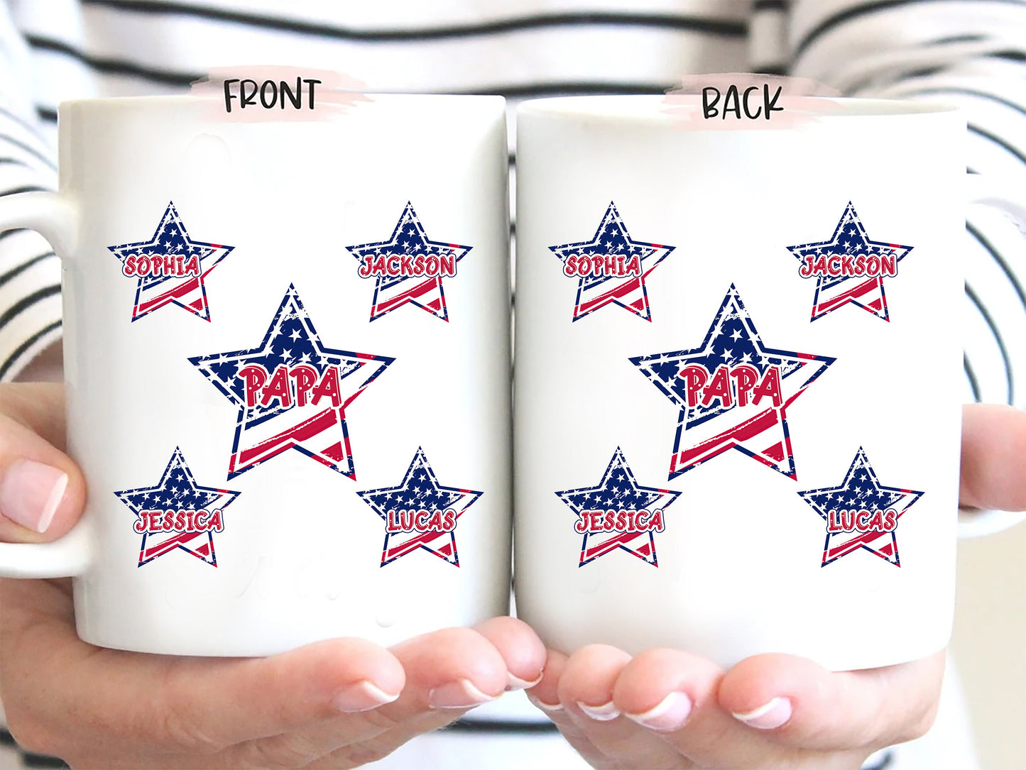 Personalized Dad Mug, Patriotic 4th of July Papa Coffee Mug, Custom Kid's Name Coffee Cup, Gift For Dad, Independence Day Gift