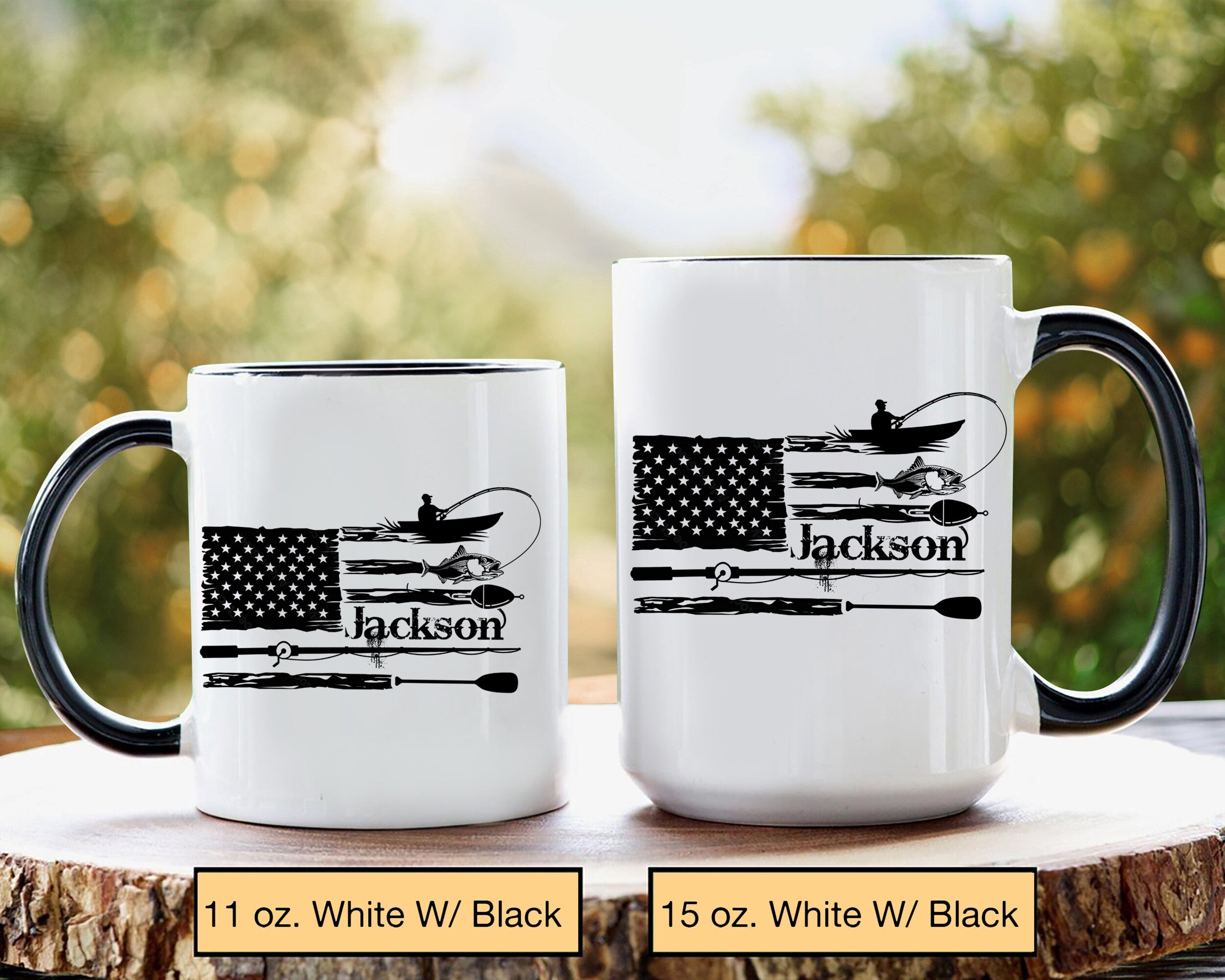 Personalized Fishing Mug, Fishing US Flag Mugs, American Flag Coffee Mug, Custom Name Coffee Cup, Gift for Grandpa, Dad, Husband, Fisherman