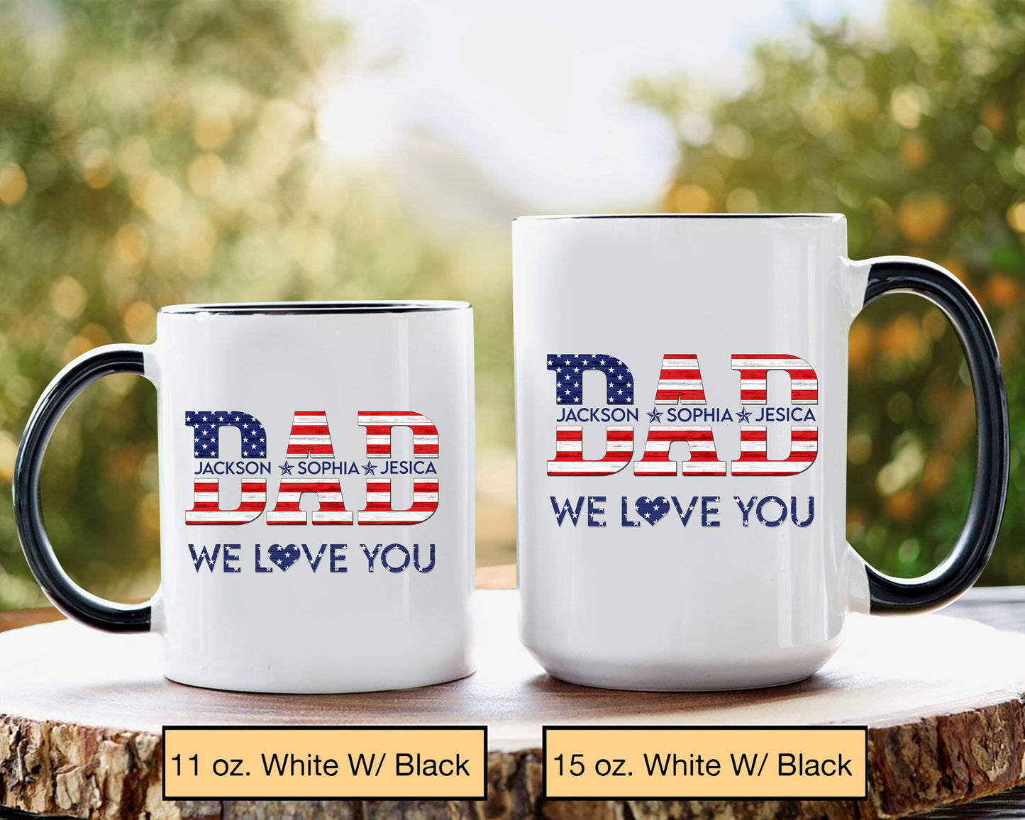 Personalized Dad Mug, Patriotic Dad US Flag Coffee Mug, 4th of July Mugs, Custom Kid's Name Coffee Cup, Gift for Dad, Father's Day Gift