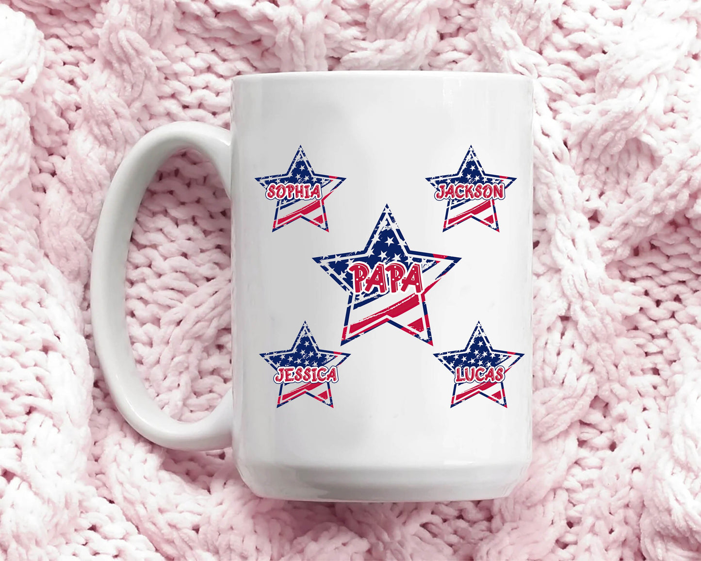 Personalized Dad Mug, Patriotic 4th of July Papa Coffee Mug, Custom Kid's Name Coffee Cup, Gift For Dad, Independence Day Gift