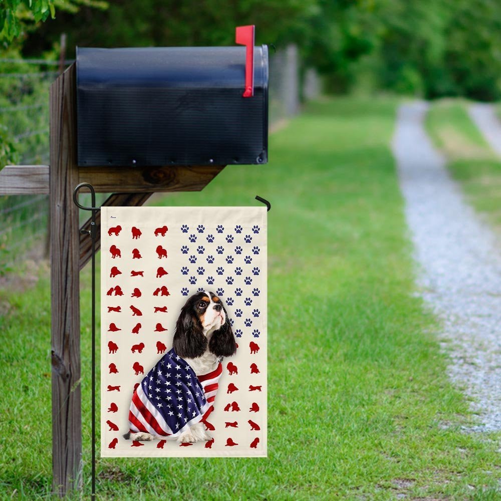 American Flag Cavalier King Charles Garden Flag