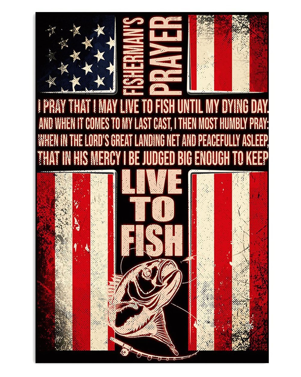 American Flag Fishing Fisherman Prayer Poster