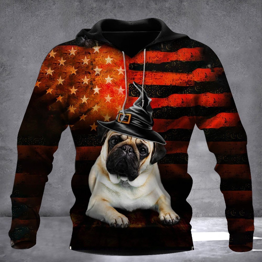 American Flag Pug Hoodie Halloween Dog Gifts