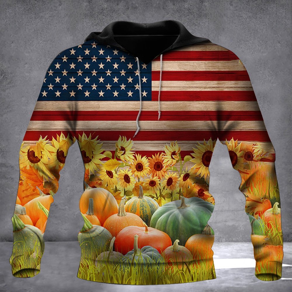 American Flag Sunflower Pumpkin Hoodie Mother In Law Gifts