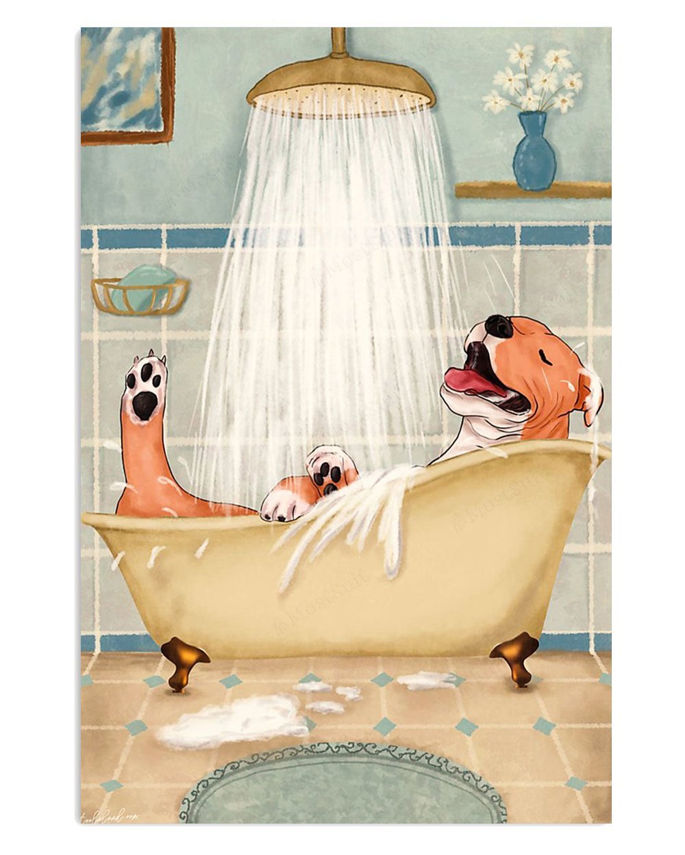 American Pitbull Terrier Bathing Wall Art