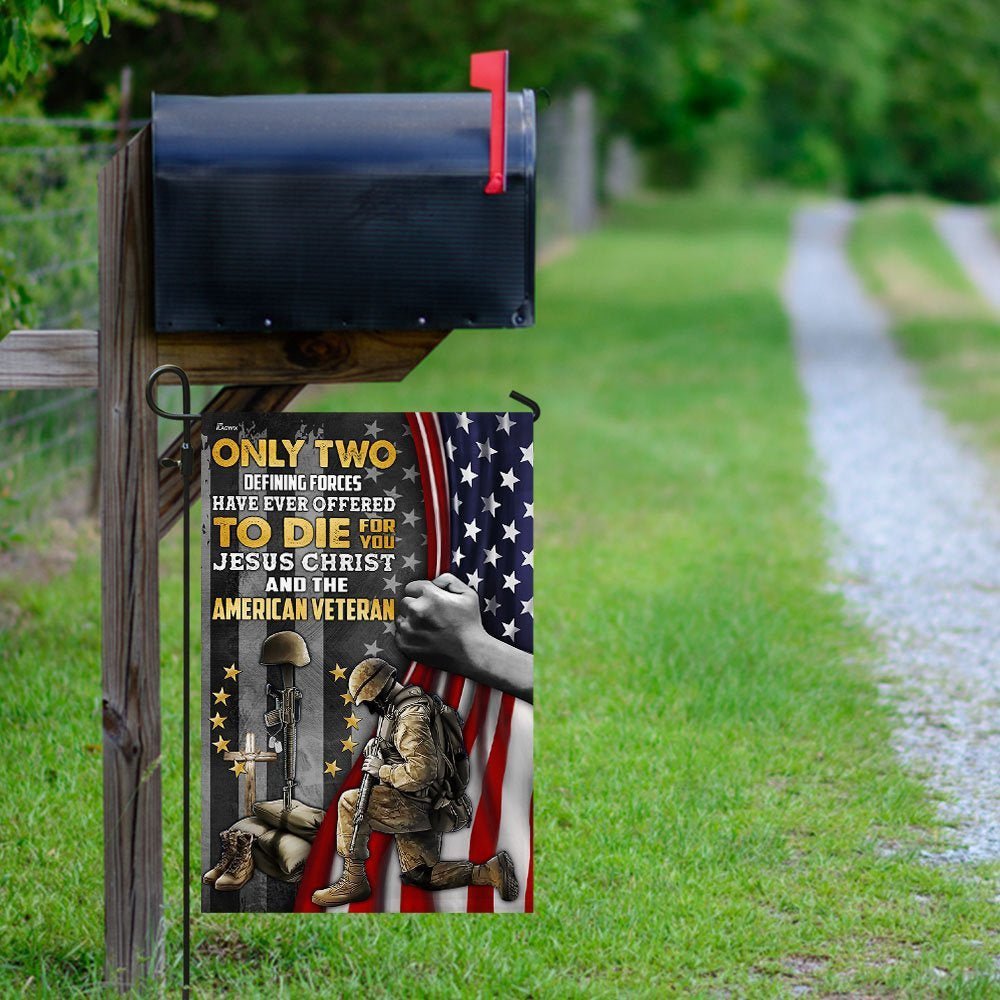 American Veteran Garden Flag with Jesus Christ Symbolism