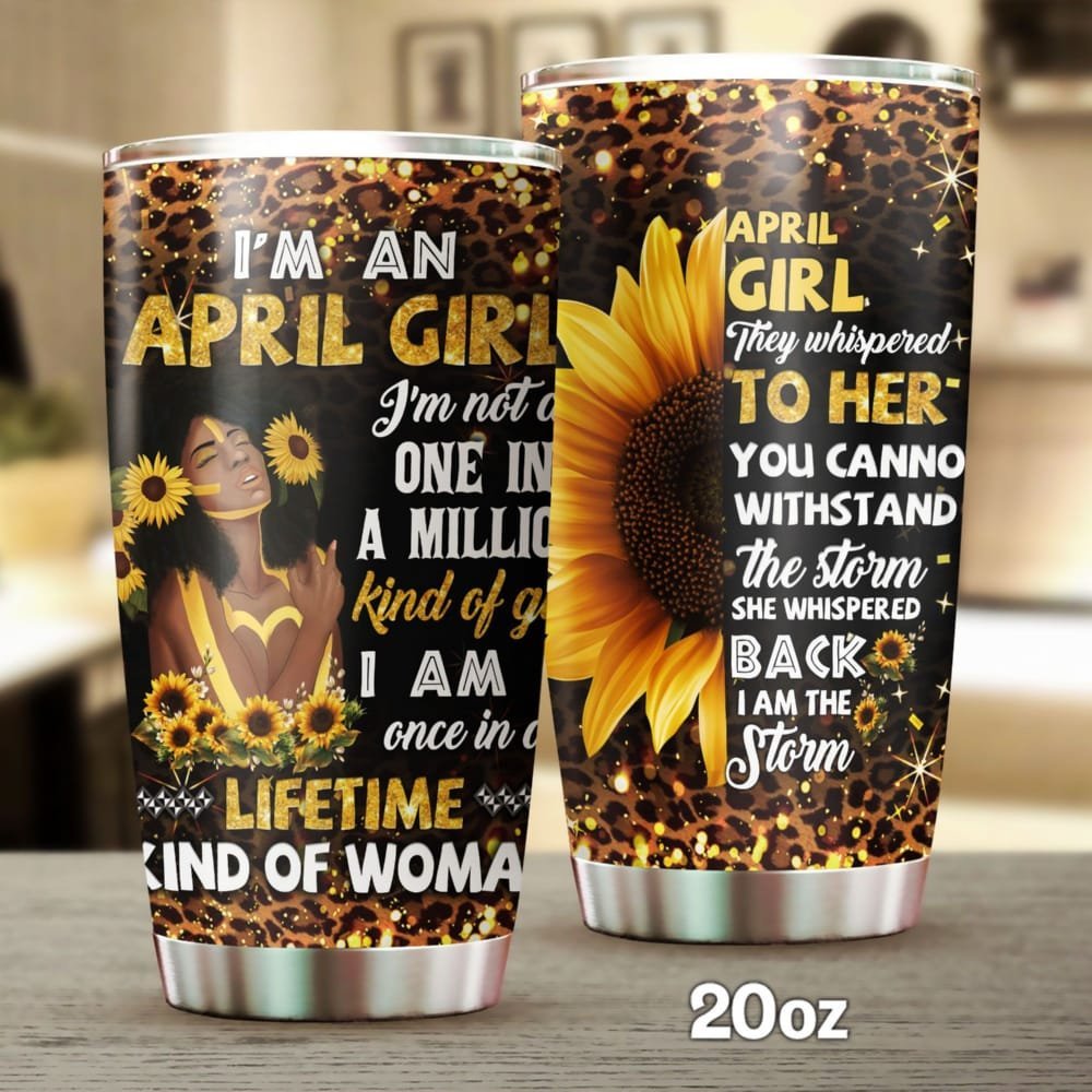 April Black Girl Queen Melanin Personalized Tumbler