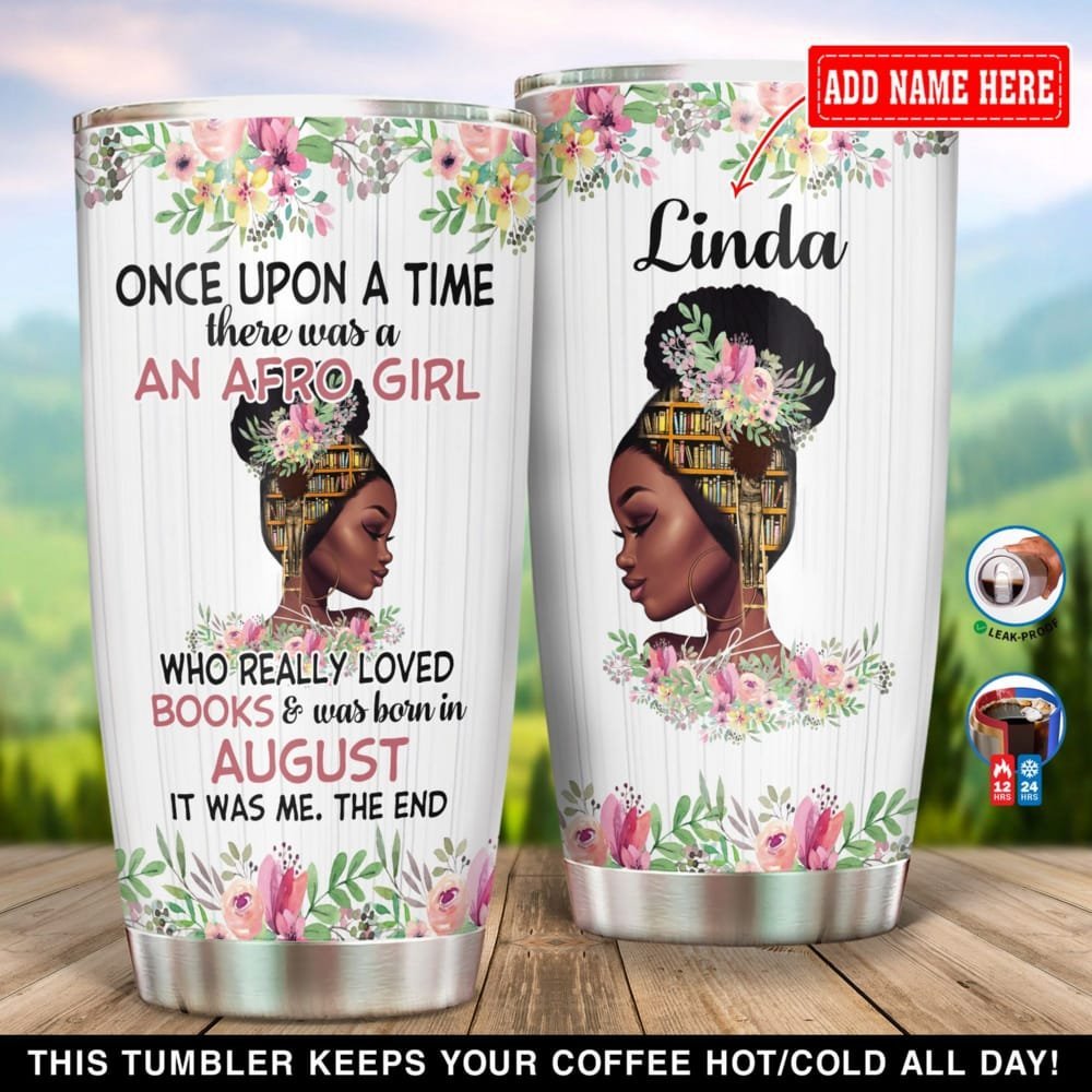 August Afro Girl Loves BooksYC Personalized Tumbler