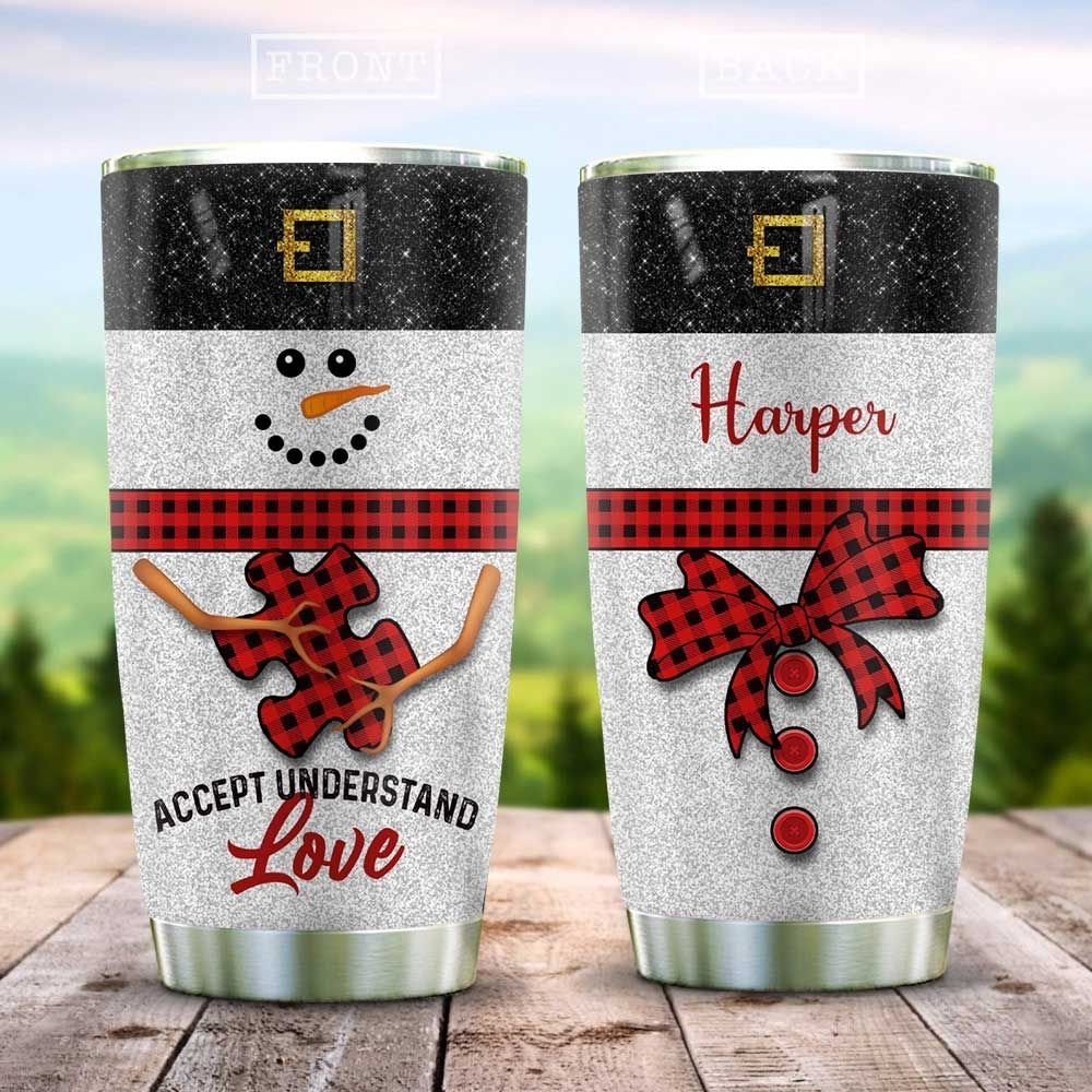 Autism Snowman Personalized Tumbler