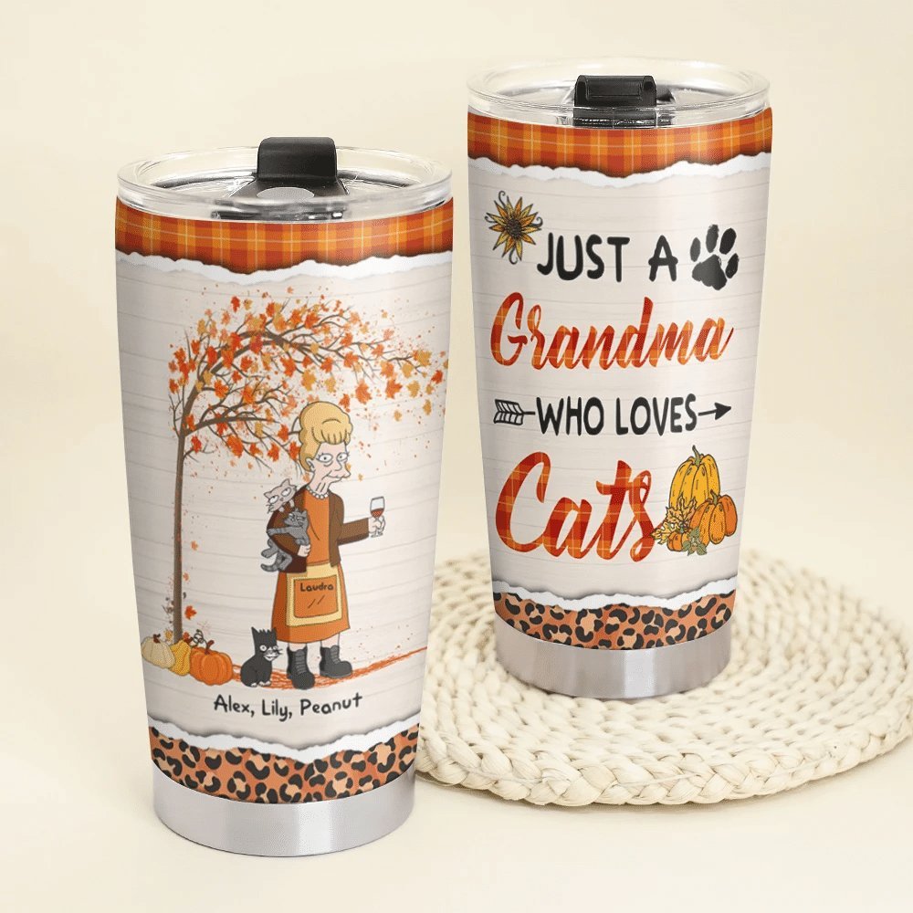 Autumn Cat Lovers Just A Grandma Who Loves Cats Personalized Tumbler