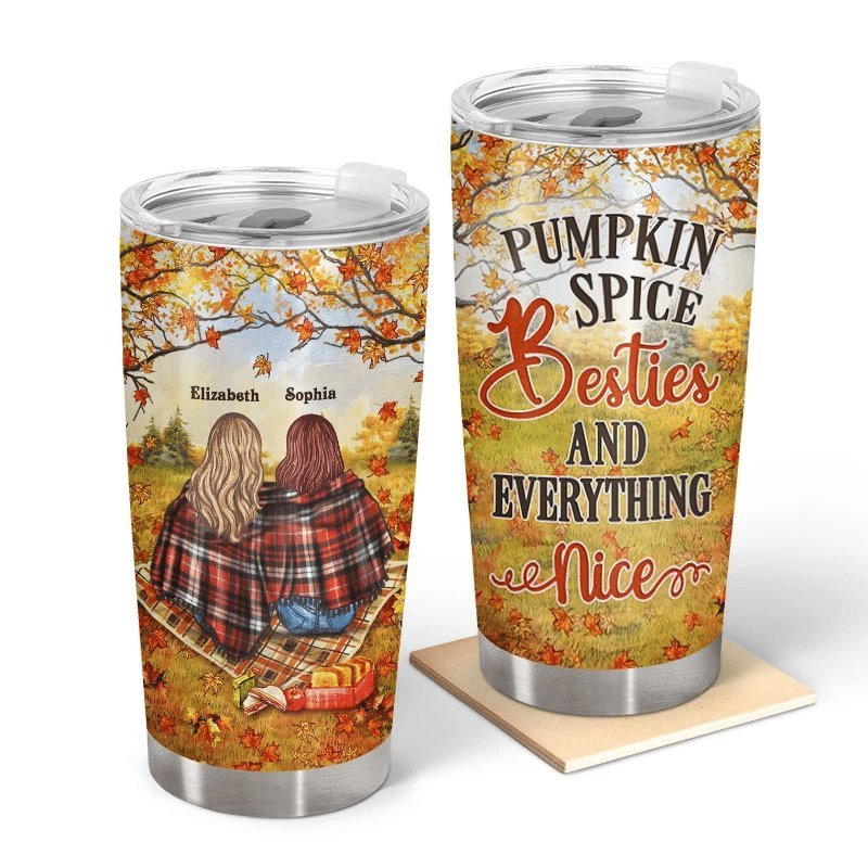 Autumn Flannel Bestie Pumpkin Spice Bestie Everything Nice Personalized Tumbler