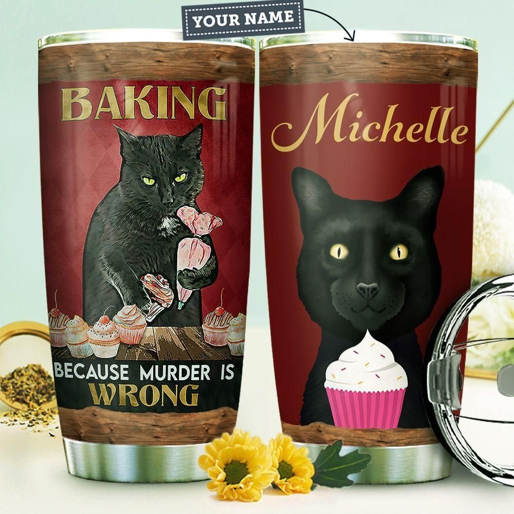 Baking Black Cat Personalized Tumbler