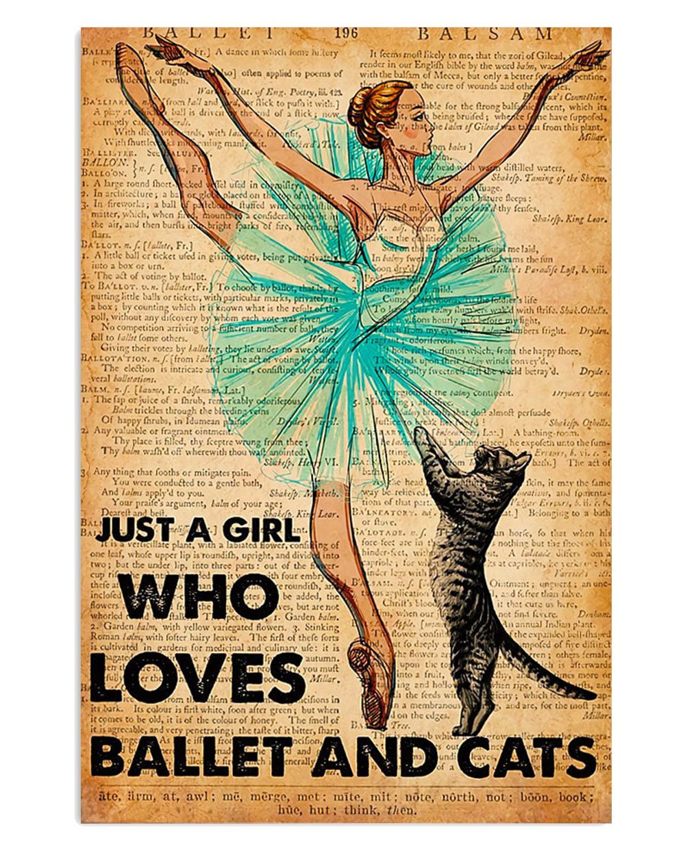 Ballet-Themed Poster Featuring Graceful Dancer and Feline Friend