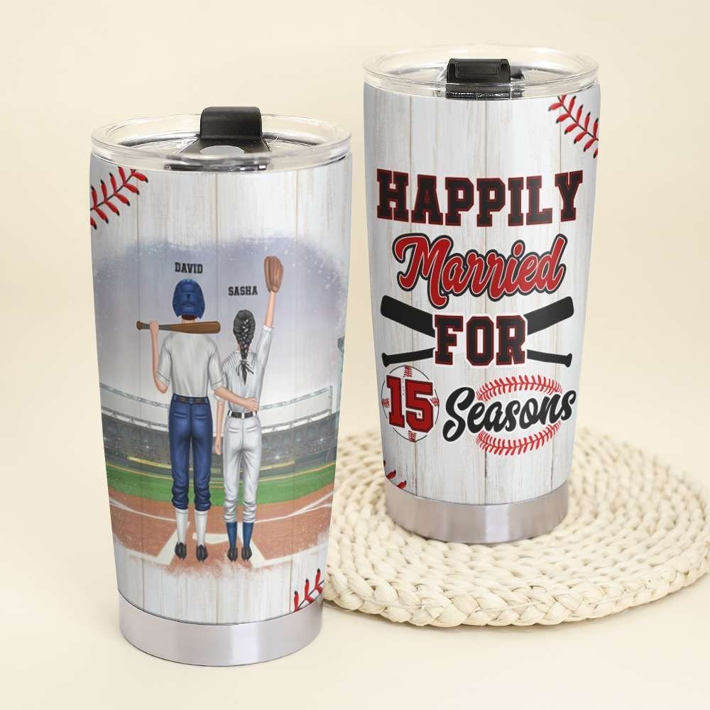 Baseball Couple Happily Married For Seasons Personalized Tumbler