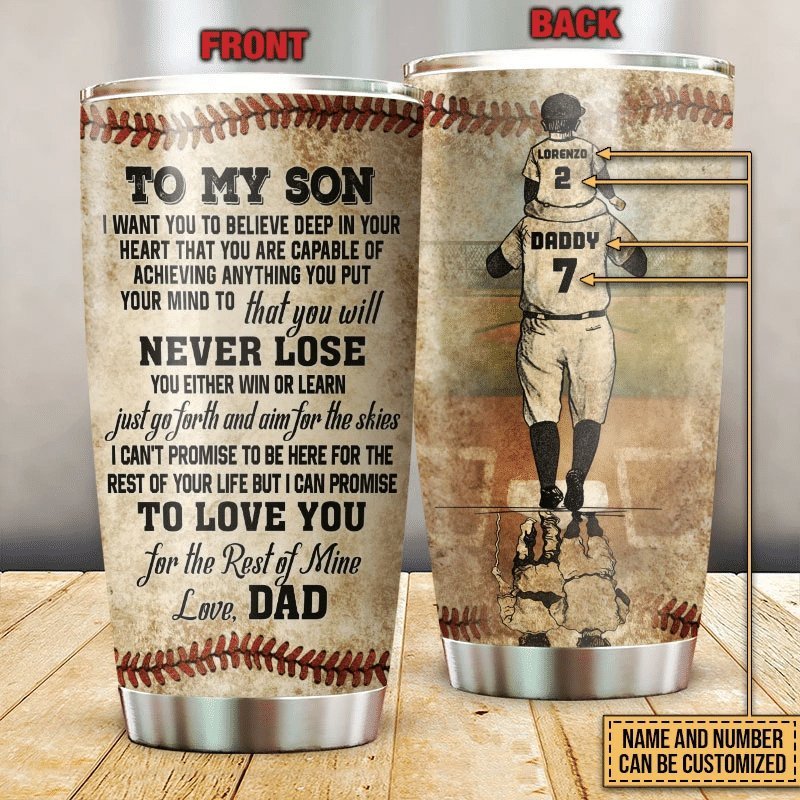 Baseball Dad And Son Never Lose Personalized Tumbler