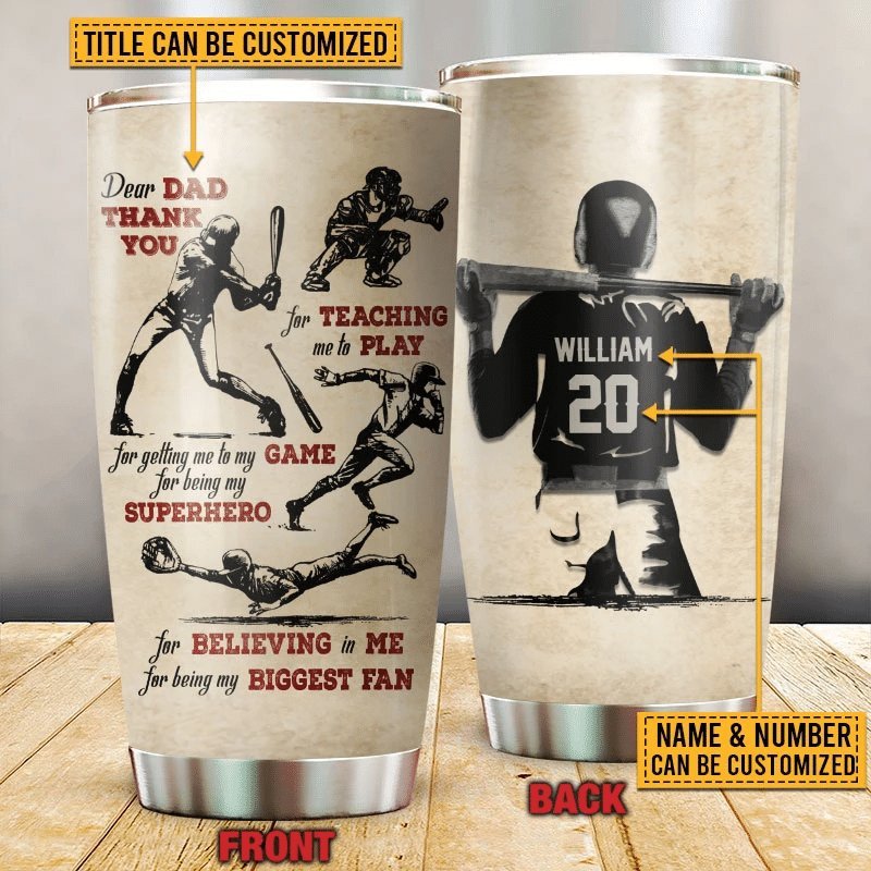 Baseball Dad Players Thank You Personalized Tumbler