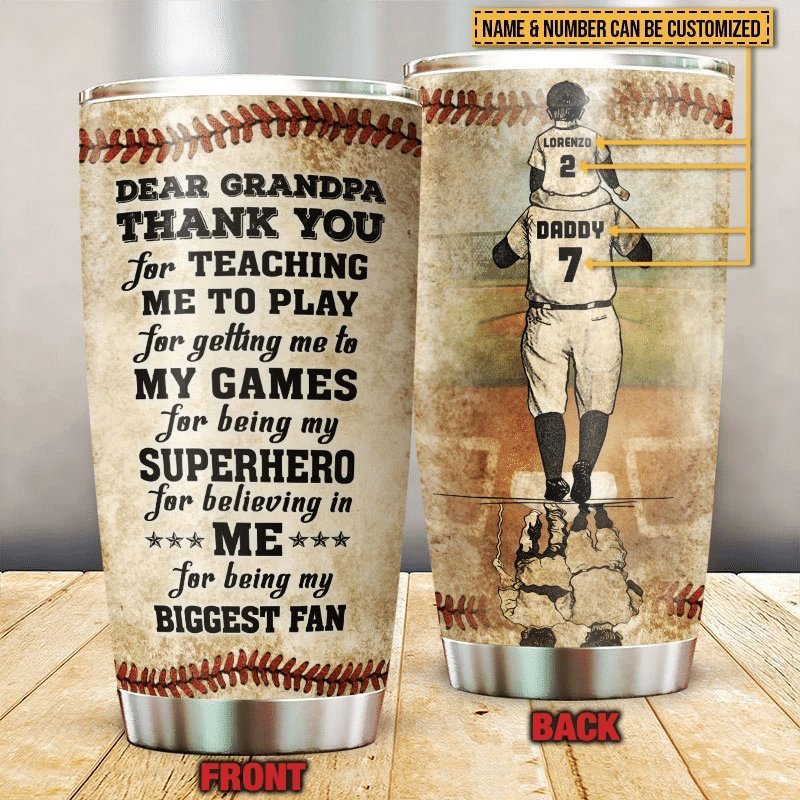 Baseball Grandpa And Grandson Thank You Personalized Tumbler