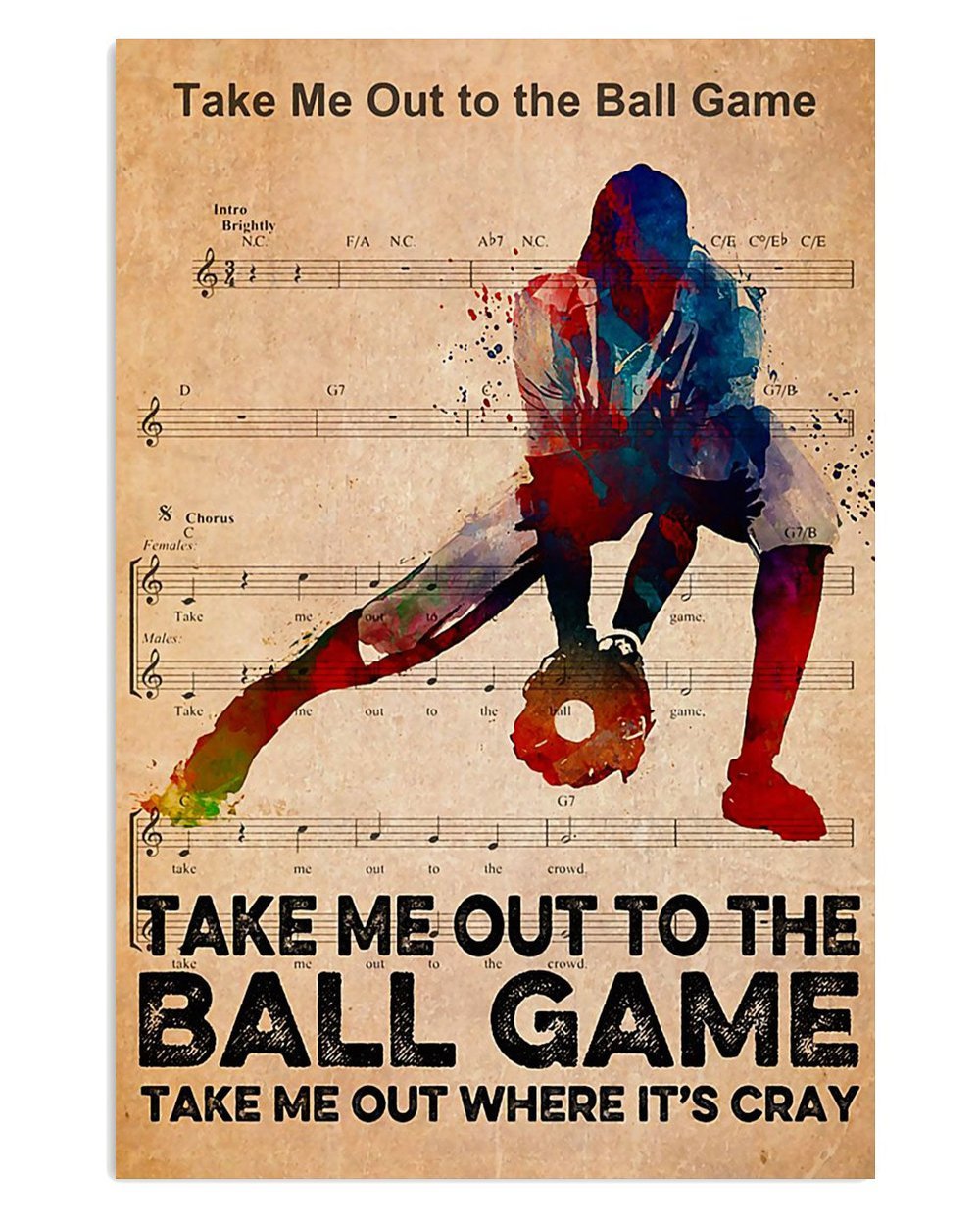 Baseball Take Me Out To The Ball Game Poster