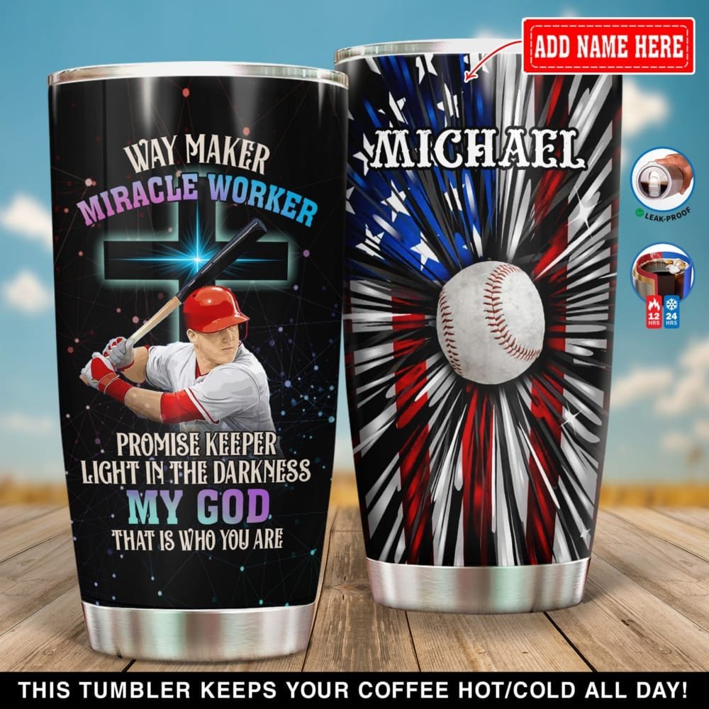 Baseball Way Maker Miracle Worker Personalized Tumbler