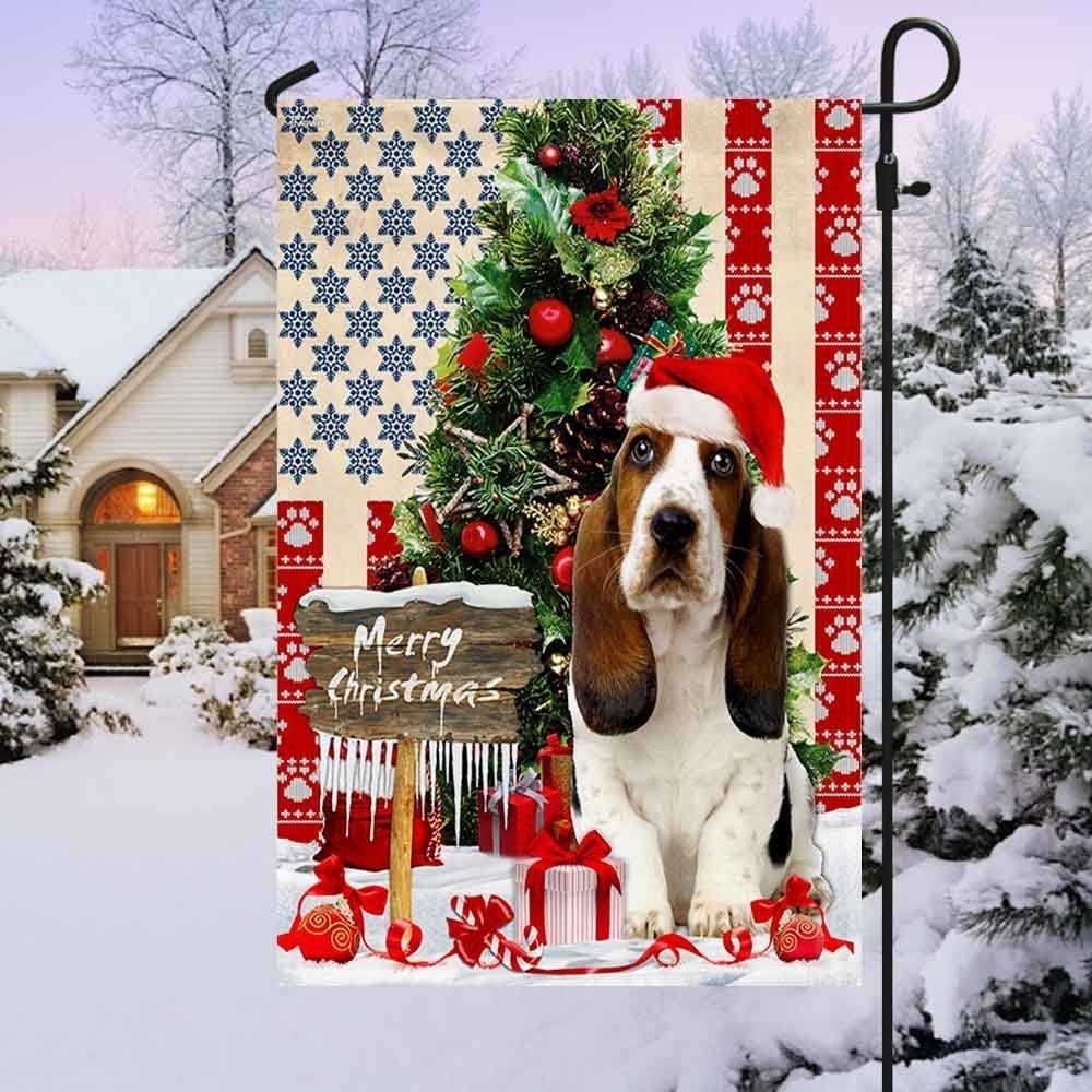 Basset Hound Christmas Flag American Flag Garden Decor