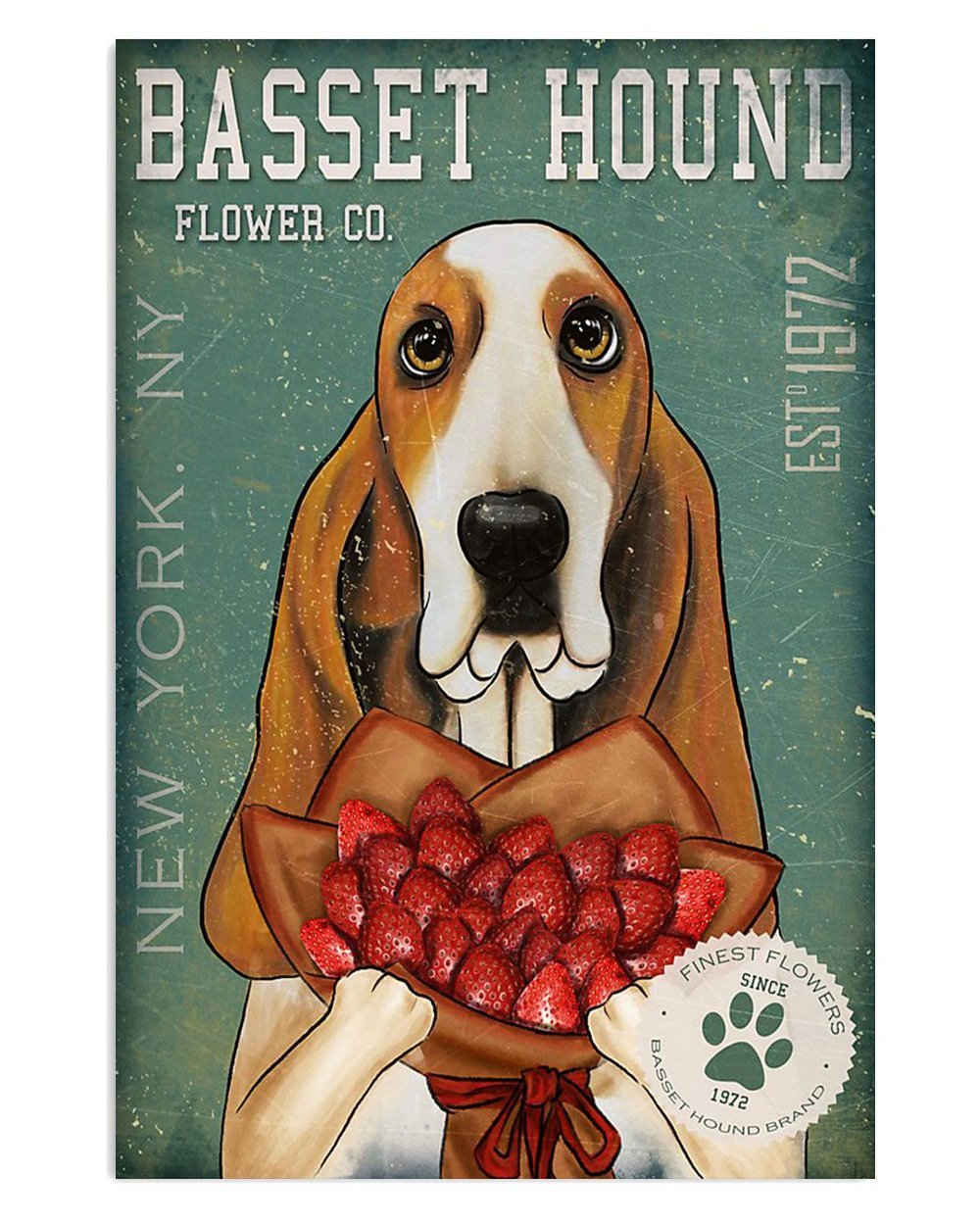 Basset Hound Flower Miniature Puppies Poster