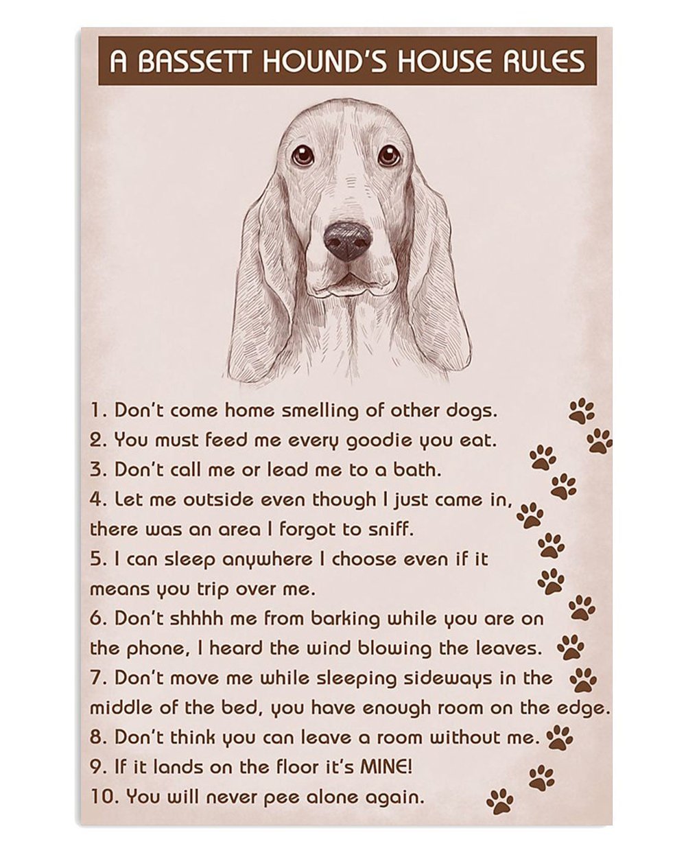 Basset Hound Miniature Dog's House Rules Poster