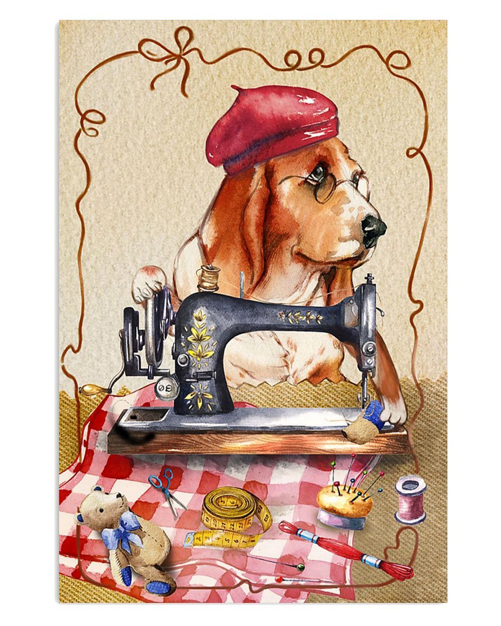 Basset Hound Poster with Miniature Puppies