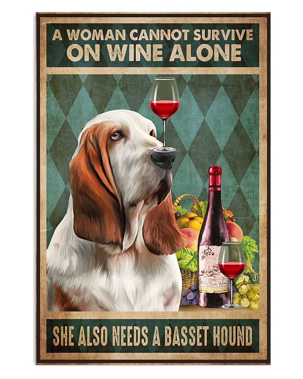 Basset Hound Poster Woman Loves Dog and Wine