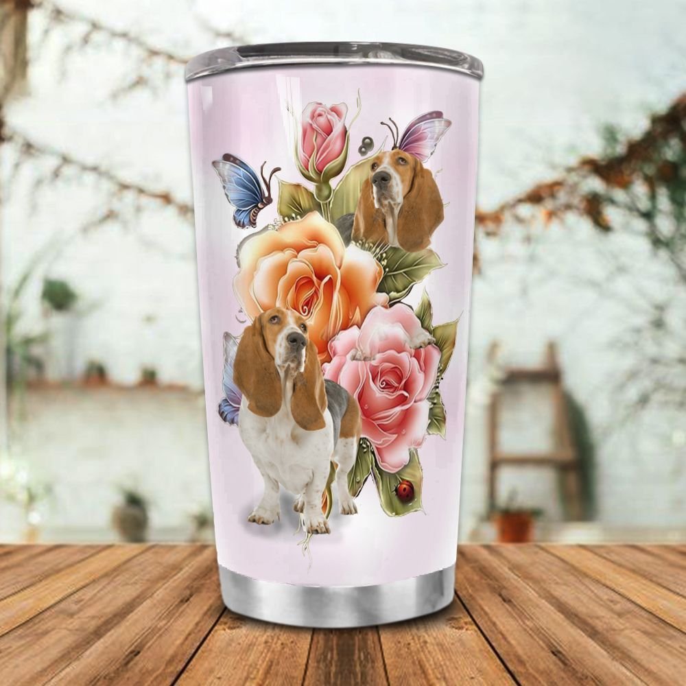 Basset Hound Rose Butterfly Personalized Tumbler