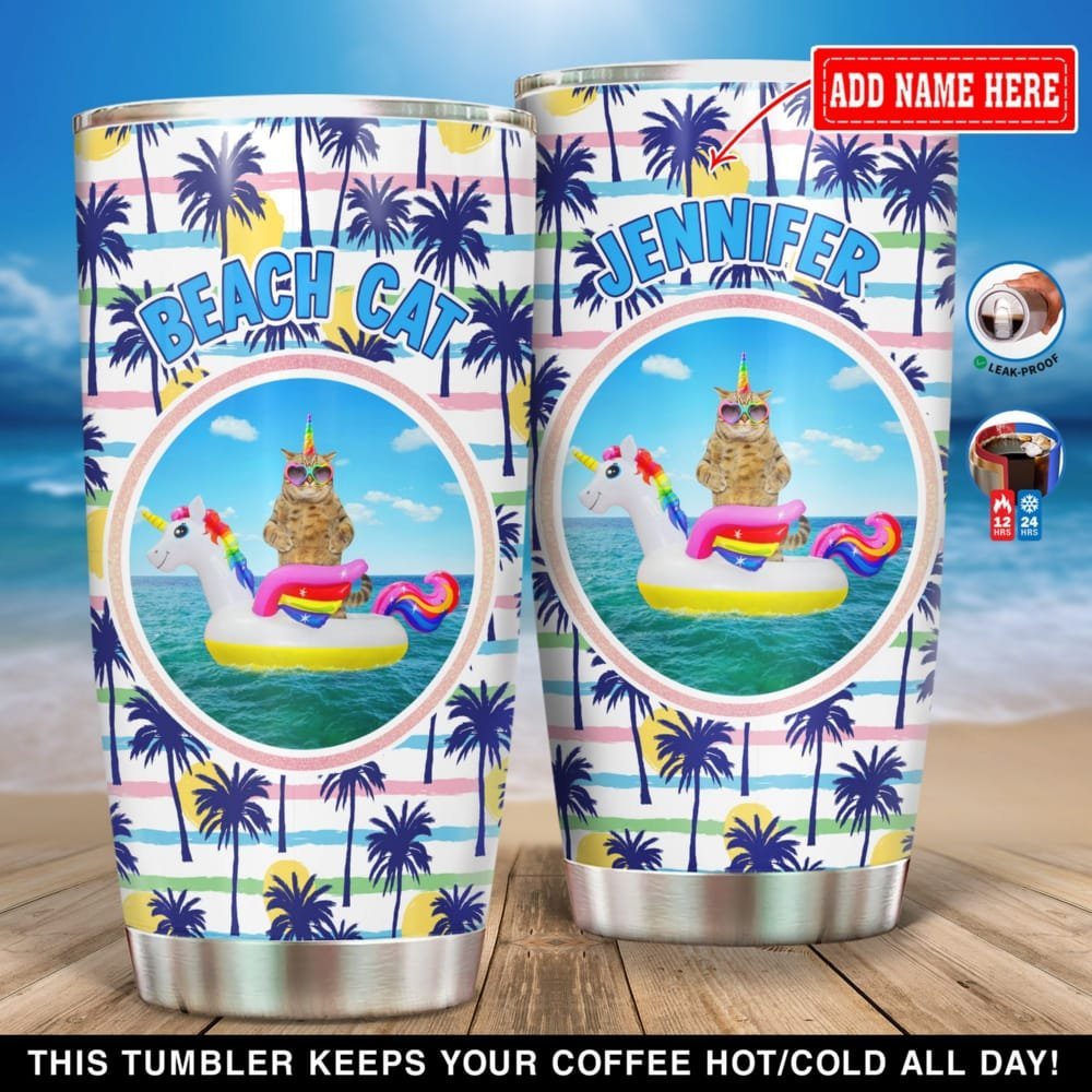 Beach Cat Personalized Tumbler