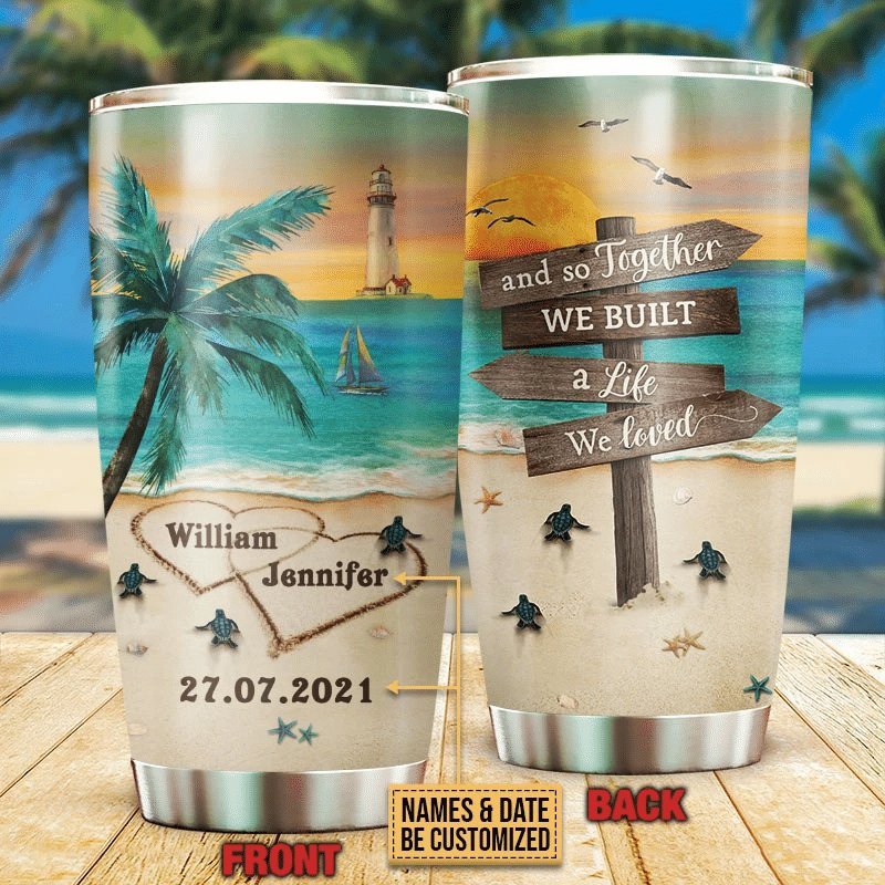 Beach Couple Turtle Direction Road Sign Personalized Tumbler